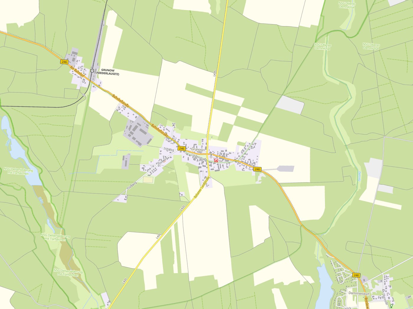 Kartenausschnitt Grunow-Dammendorf mit Gewässern
