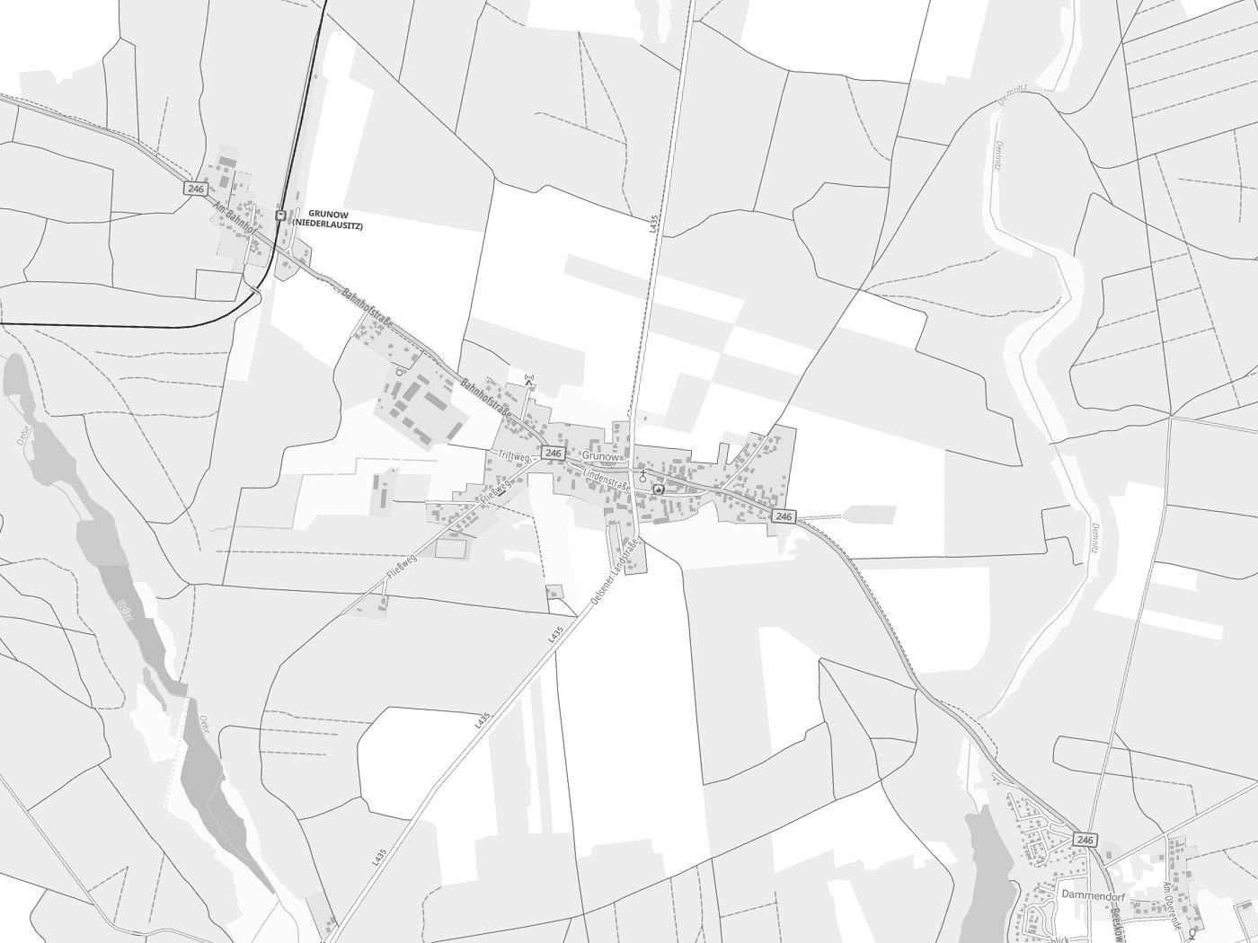 Kartenausschnitt Grunow-Dammendorf mit Gewässern