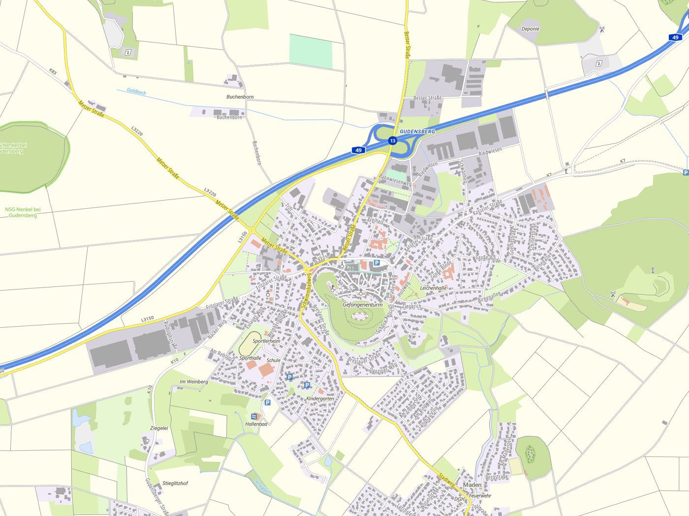 Kartenausschnitt Gudensberg mit Gewässern