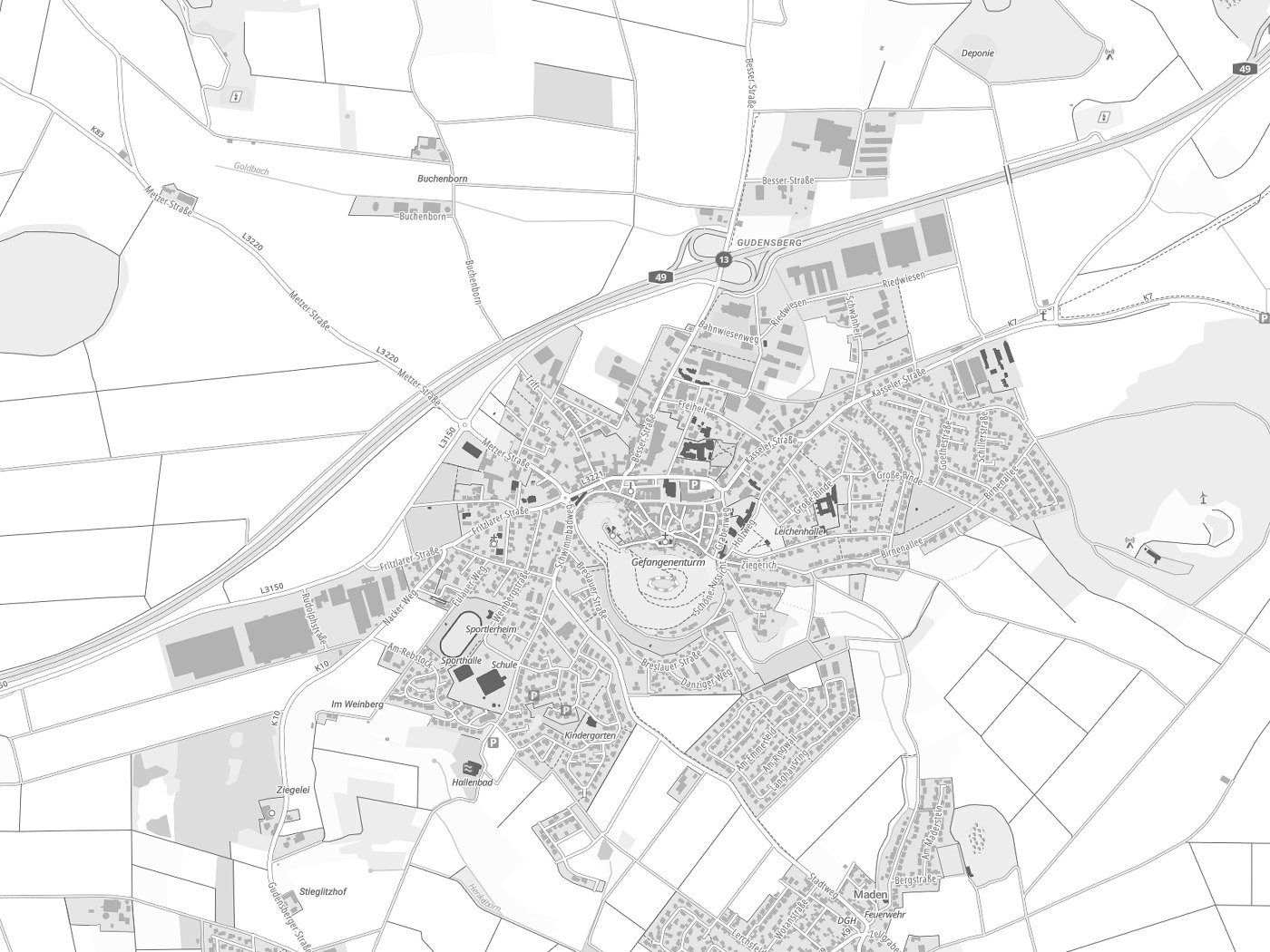 Kartenausschnitt Gudensberg mit Gewässern