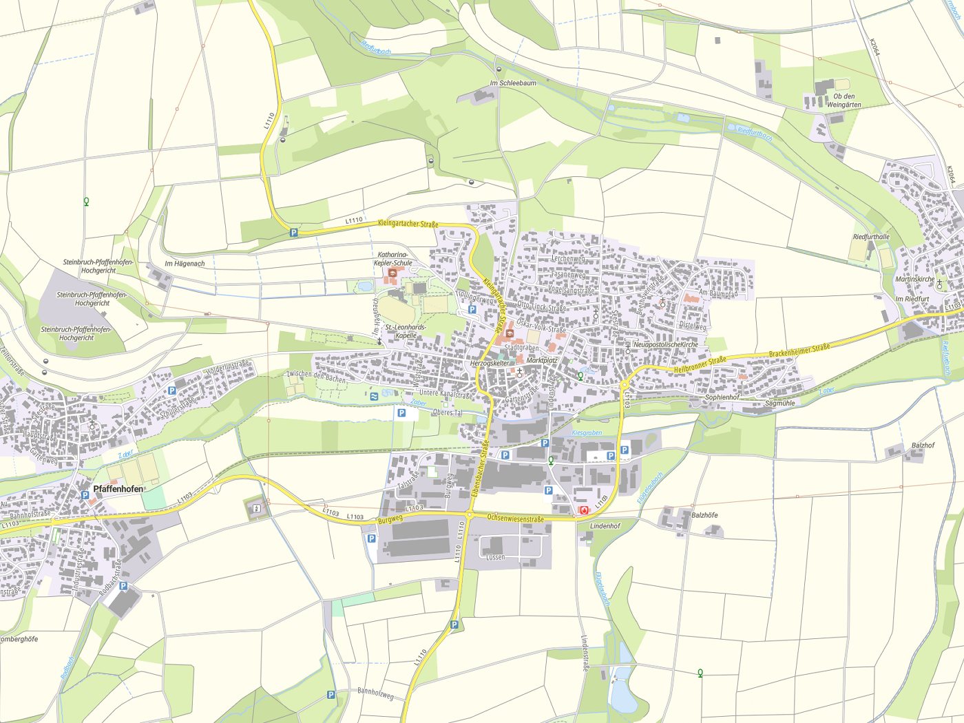 Kartenausschnitt Güglingen mit Gewässern