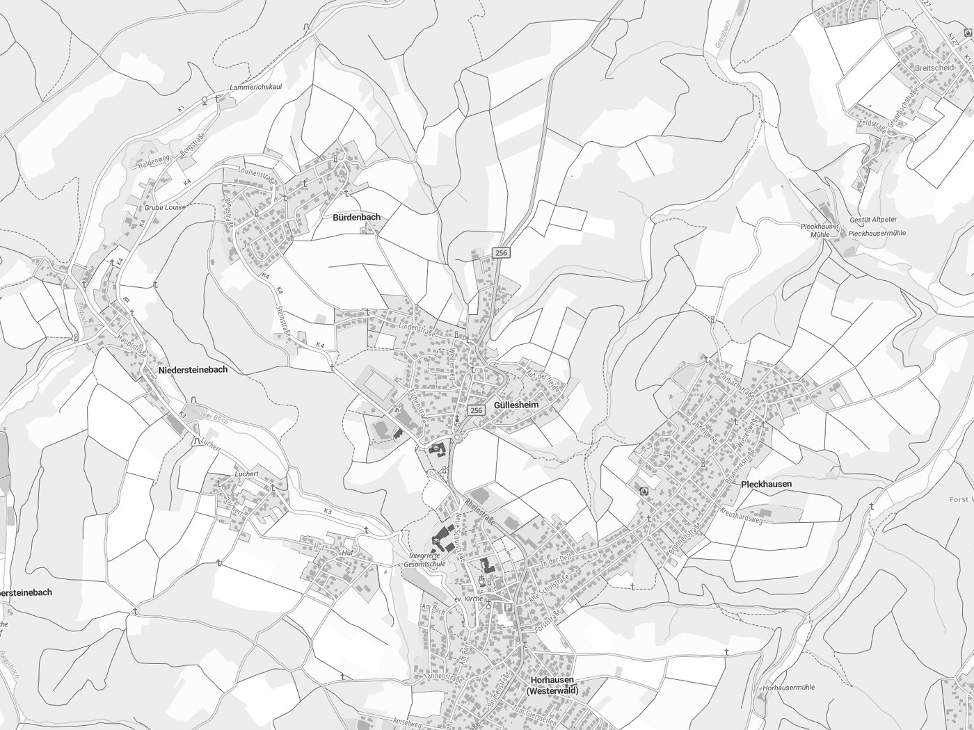 Kartenausschnitt Güllesheim mit Gewässern