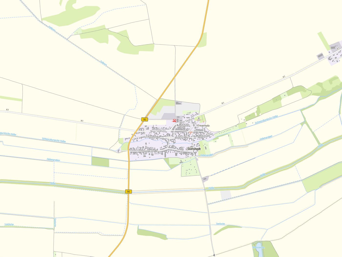 Kartenausschnitt Günstedt mit Gewässern