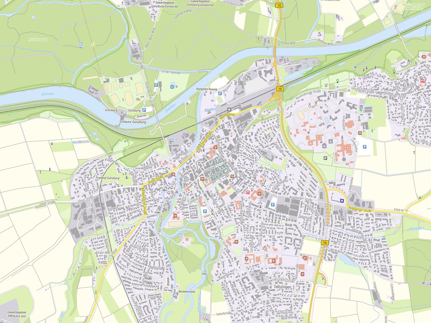 Kartenausschnitt Günzburg mit Gewässern