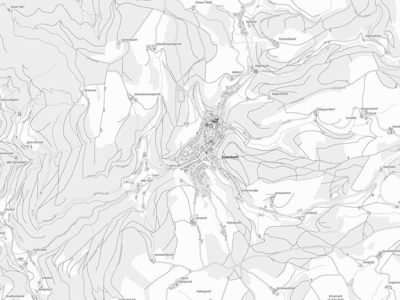 Kartenausschnitt Gütenbach mit Gewässern