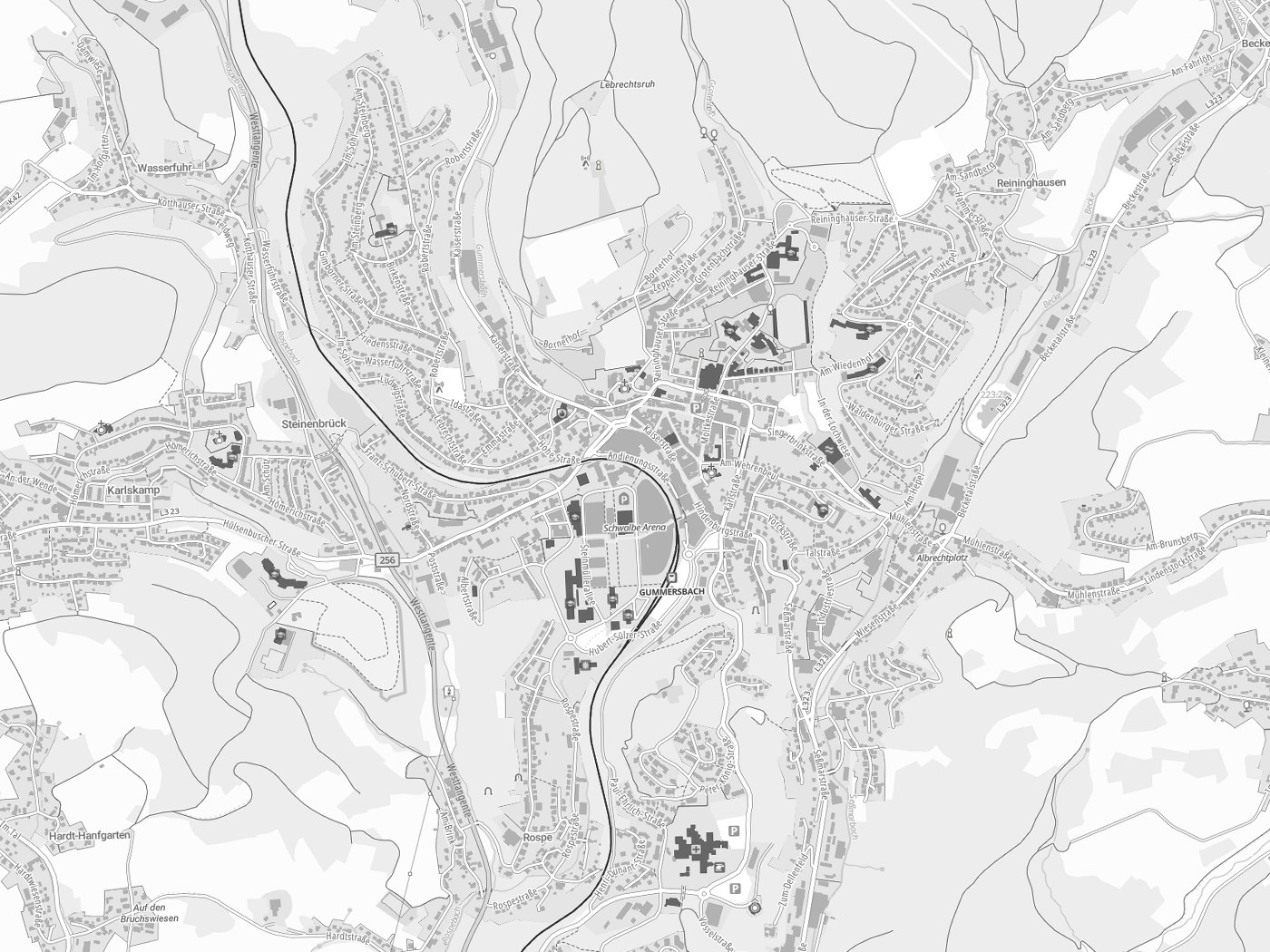 Kartenausschnitt Gummersbach mit Gewässern