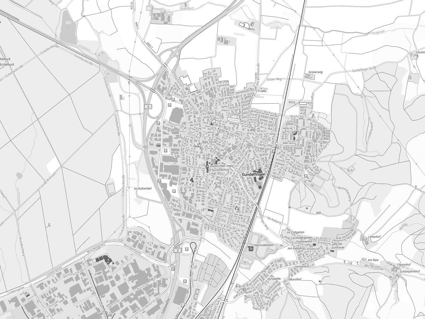 Kartenausschnitt Gundelfingen mit Gewässern