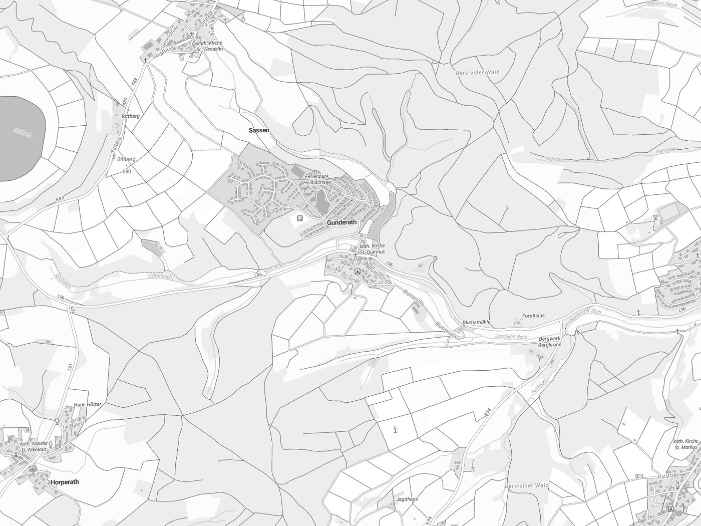 Kartenausschnitt Gunderath mit Gewässern