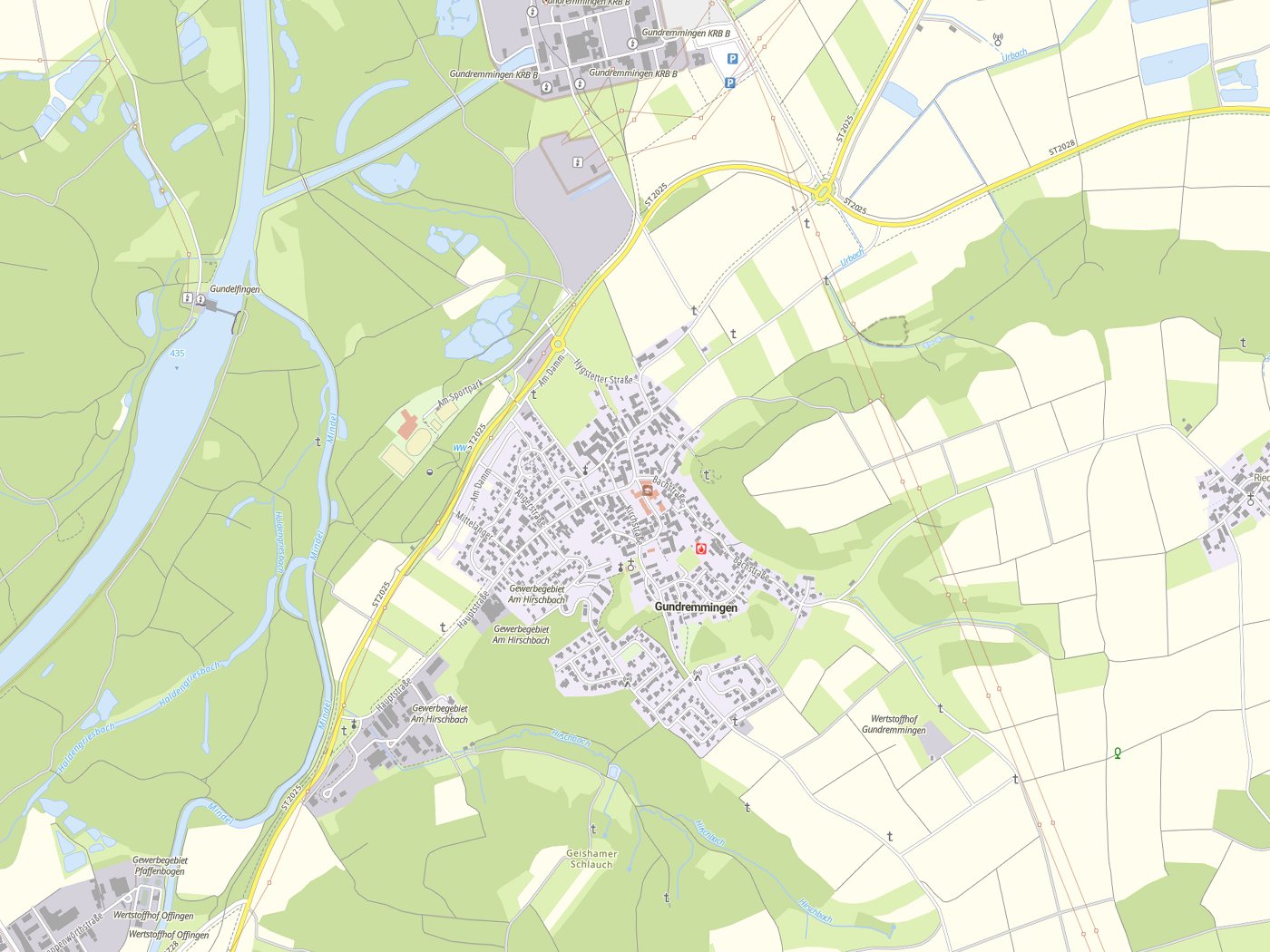 Kartenausschnitt Gundremmingen mit Gewässern