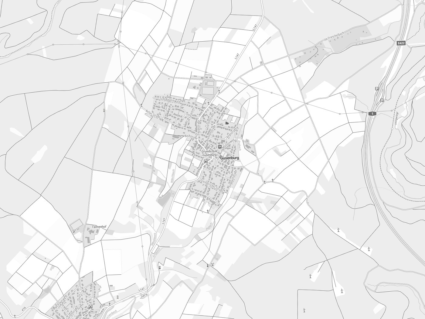 Kartenausschnitt Gusenburg mit Gewässern