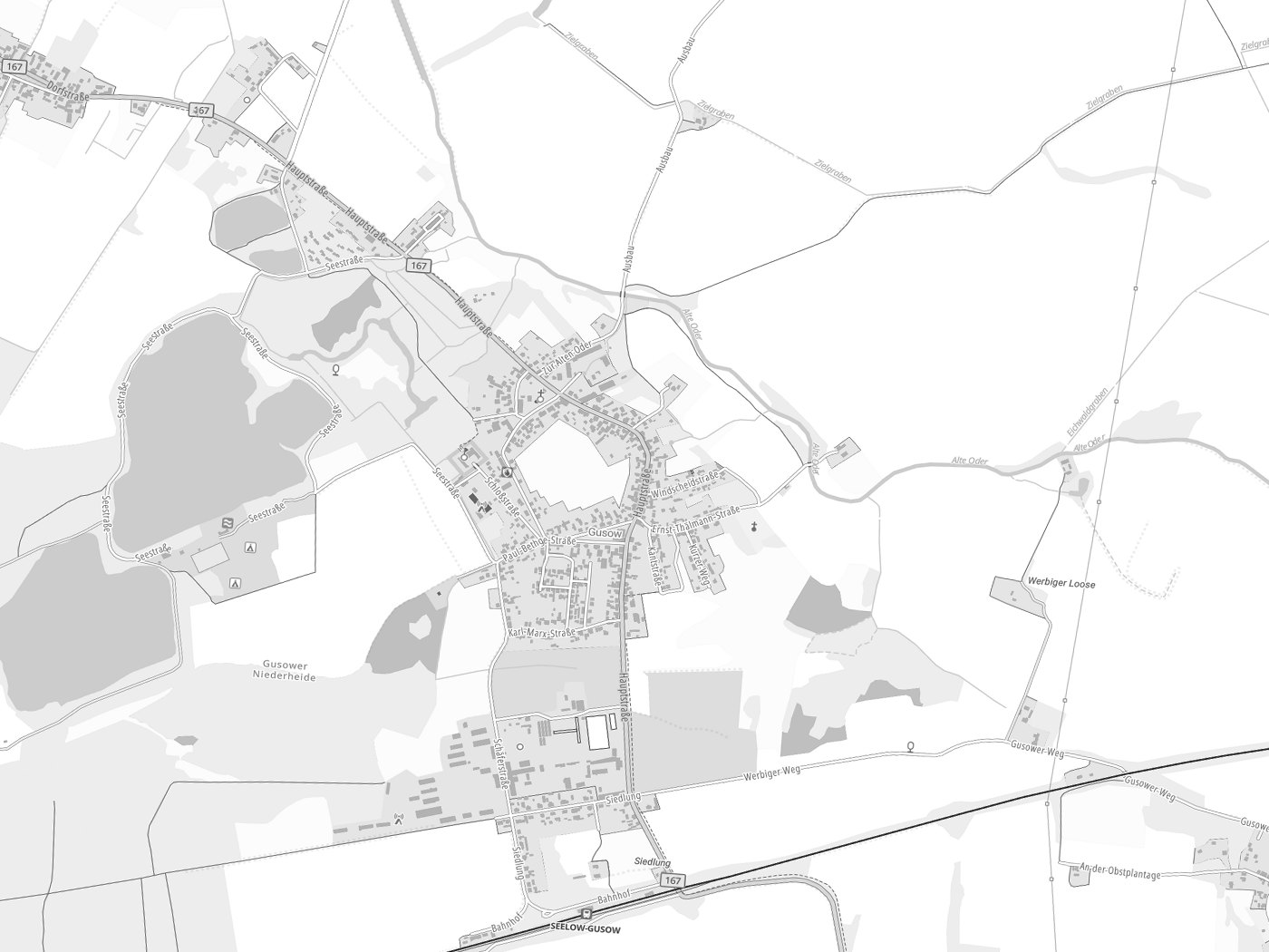 Kartenausschnitt Gusow-Platkow mit Gewässern