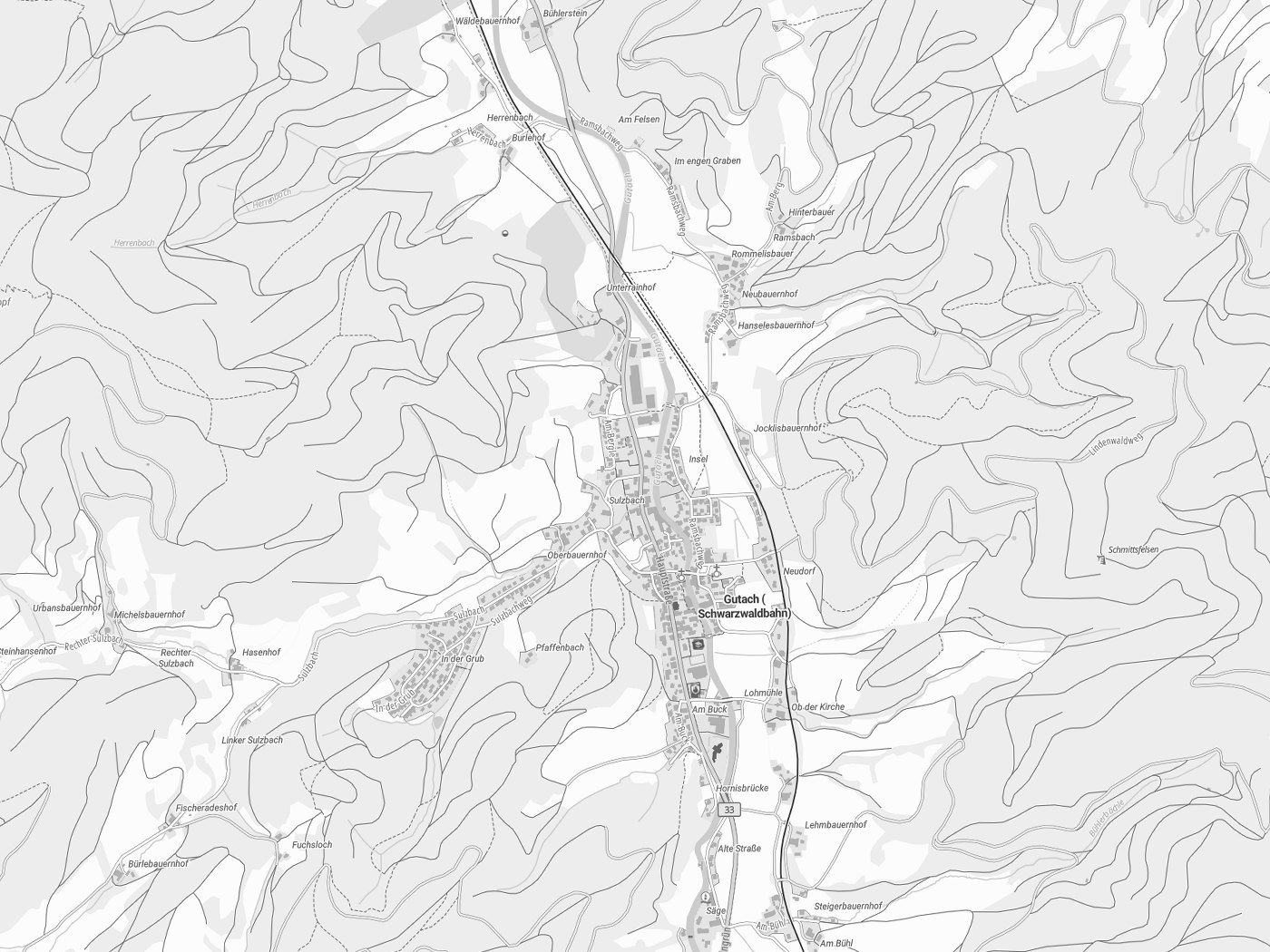 Kartenausschnitt Gutach (Schwarzwaldbahn) mit Gewässern