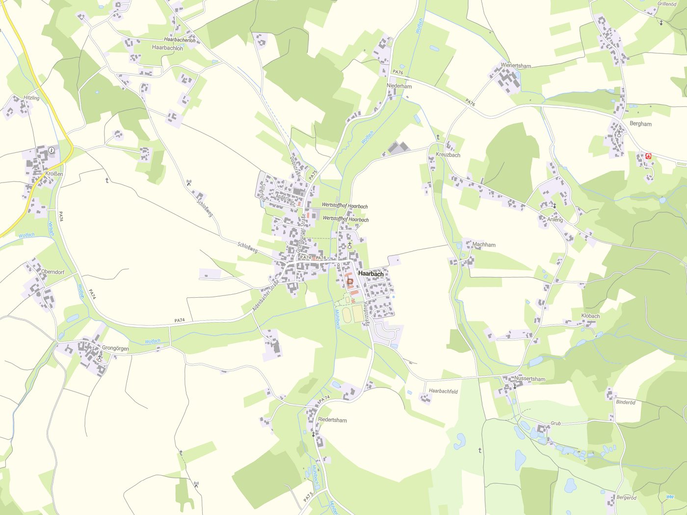 Kartenausschnitt Haarbach mit Gewässern