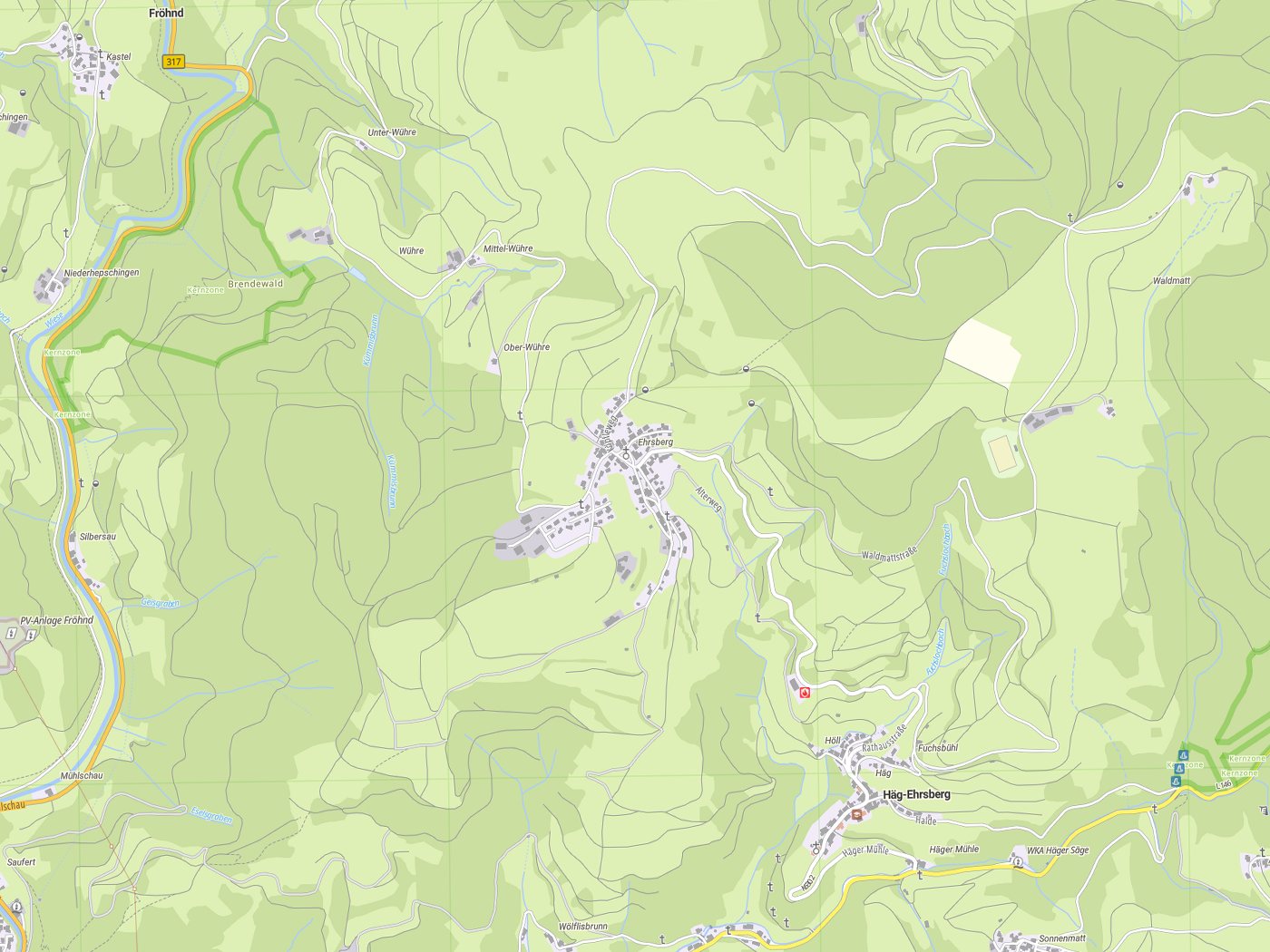 Kartenausschnitt Häg-Ehrsberg mit Gewässern