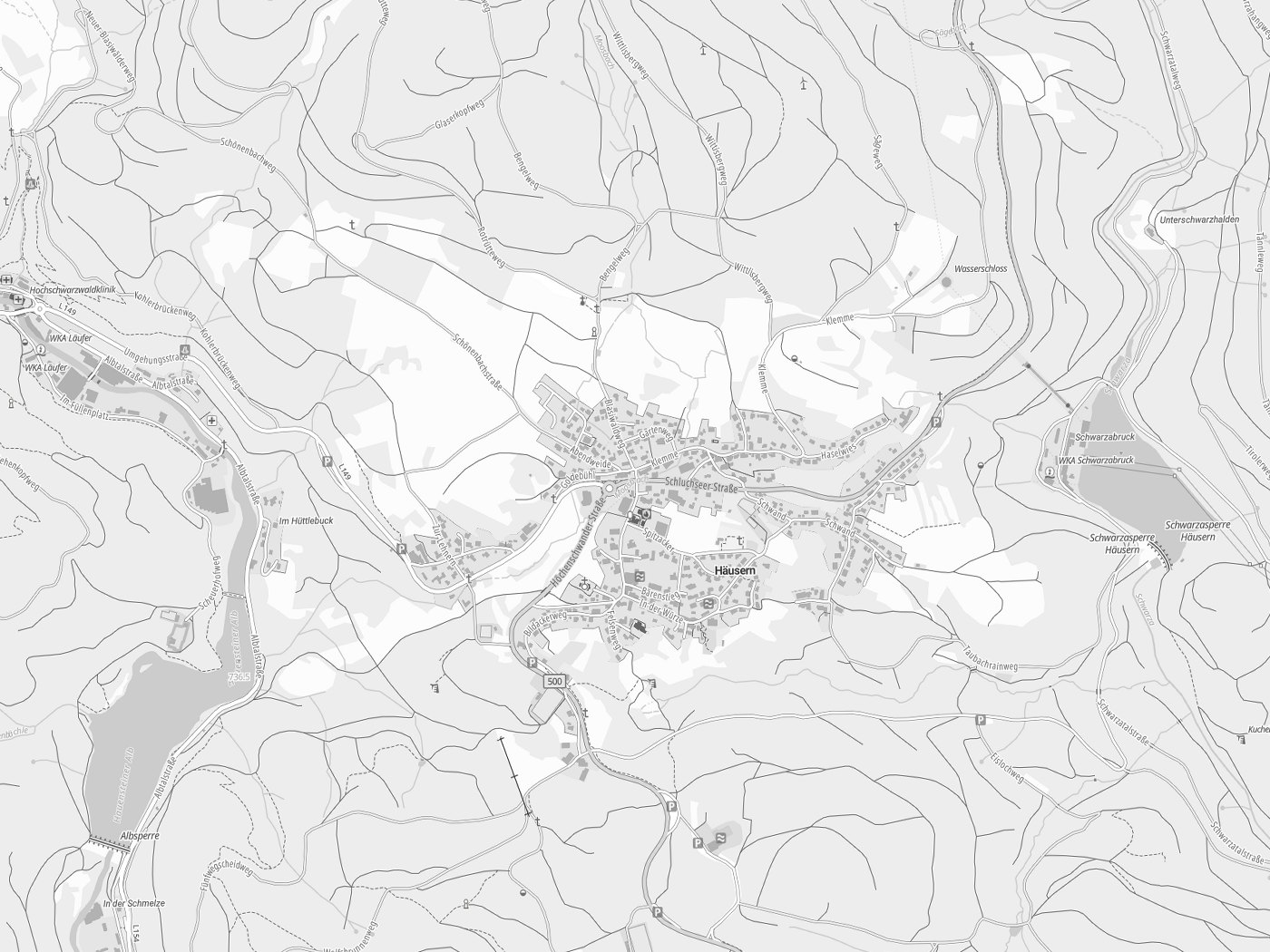 Kartenausschnitt Häusern mit Gewässern