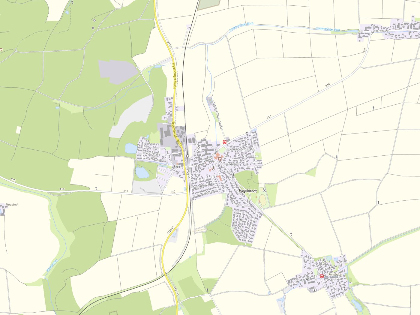 Kartenausschnitt Hagelstadt mit Gewässern