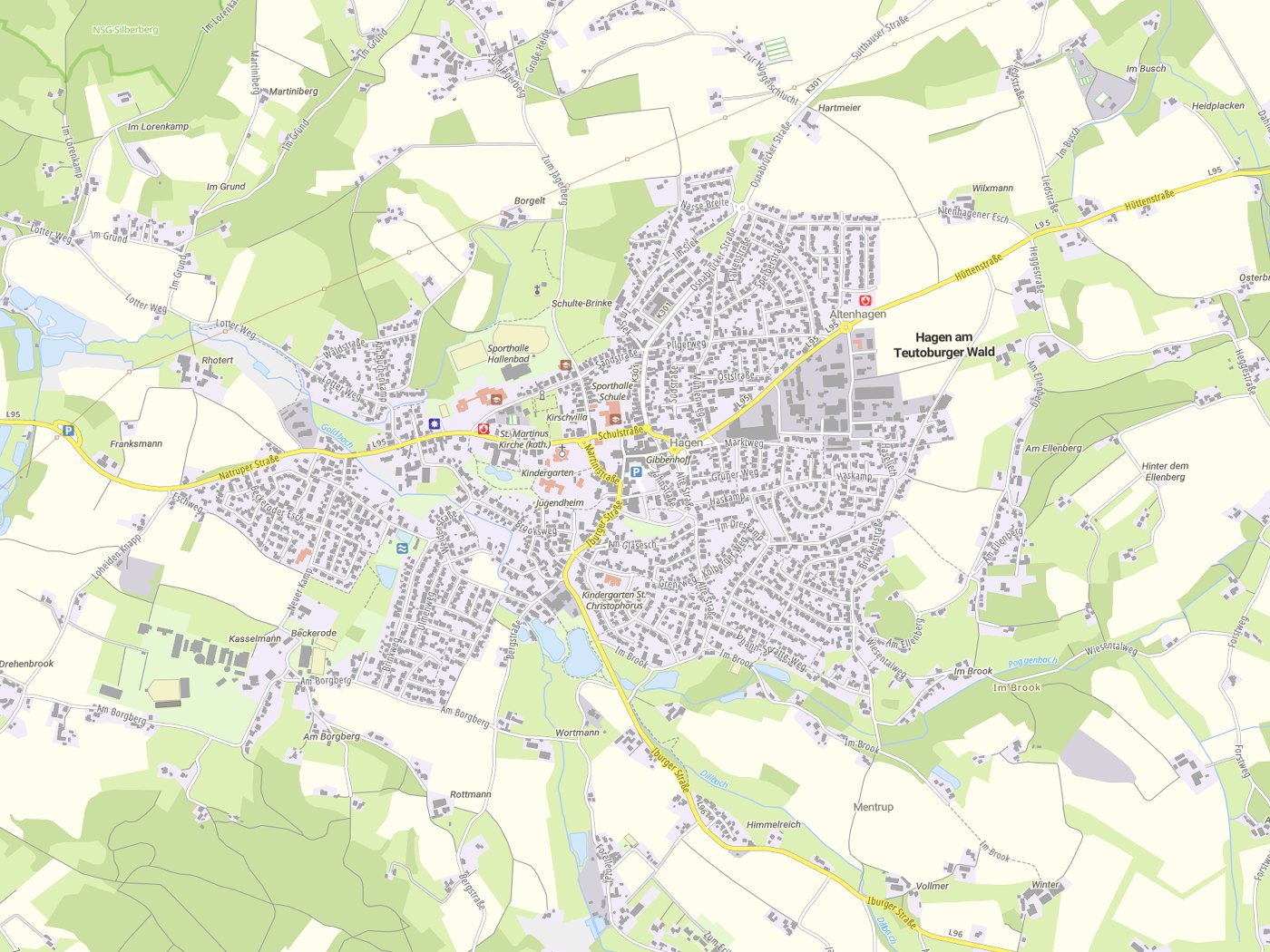 Kartenausschnitt Hagen mit Gewässern