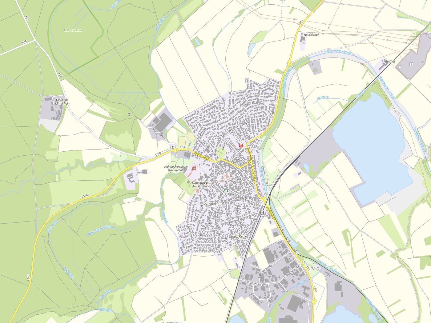 Kartenausschnitt Hagenbach mit Gewässern