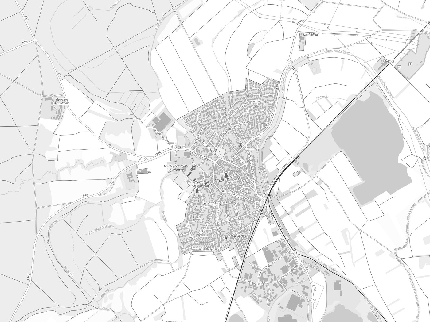 Kartenausschnitt Hagenbach mit Gewässern