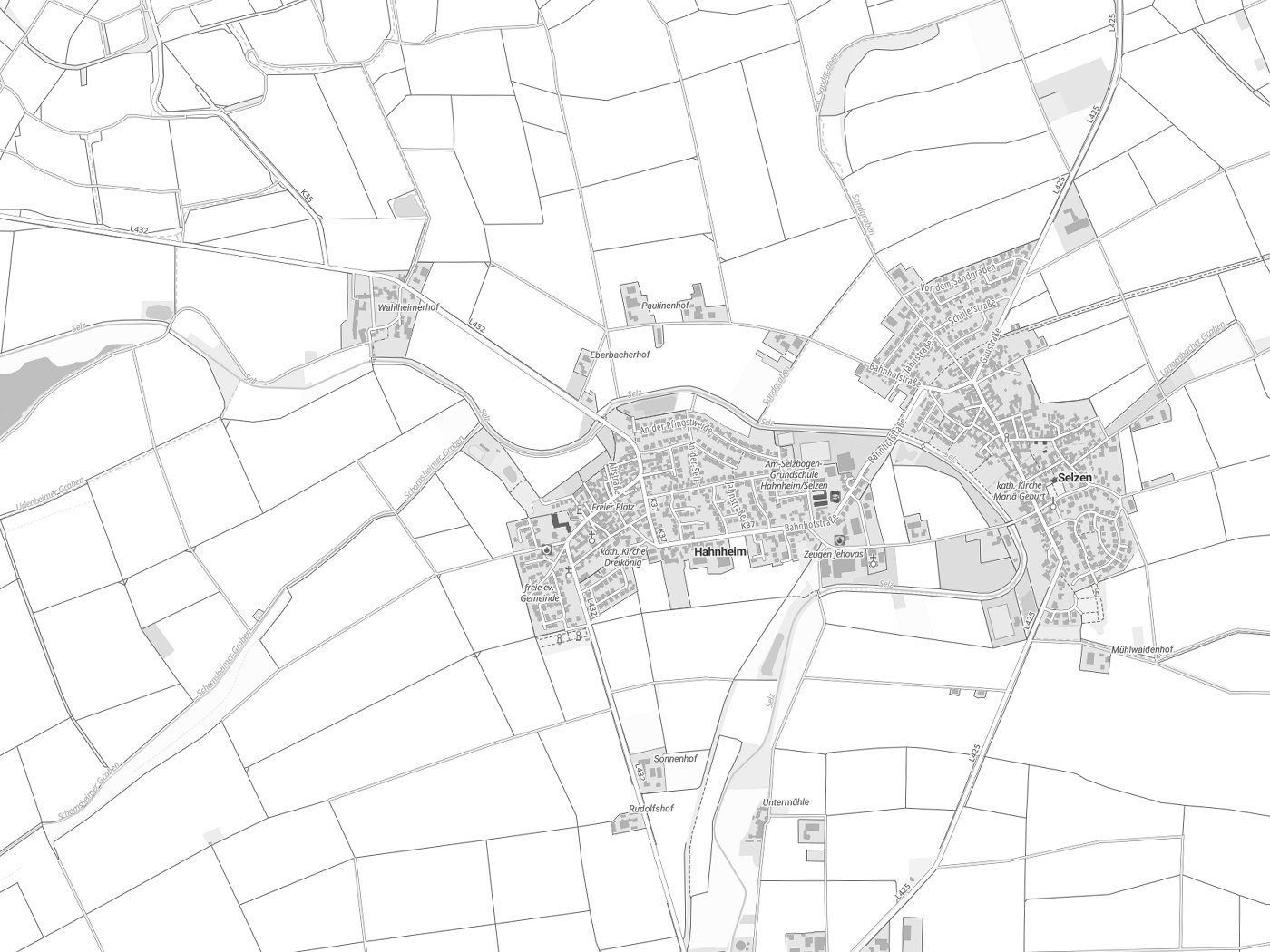 Kartenausschnitt Hahnheim mit Gewässern