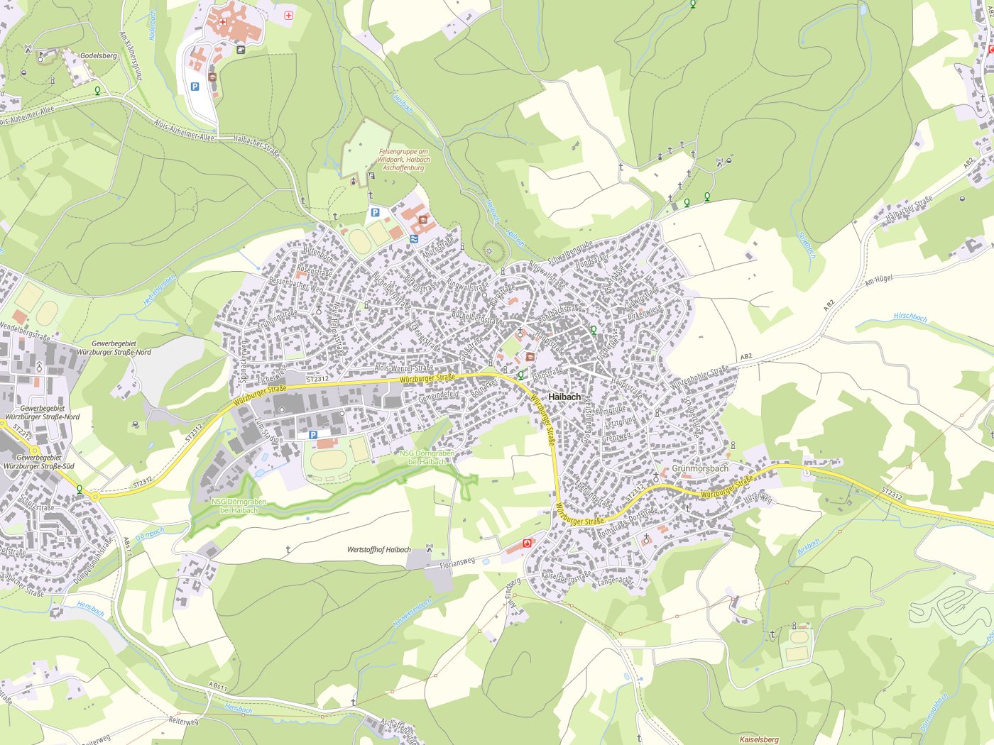 Kartenausschnitt Haibach mit Gewässern