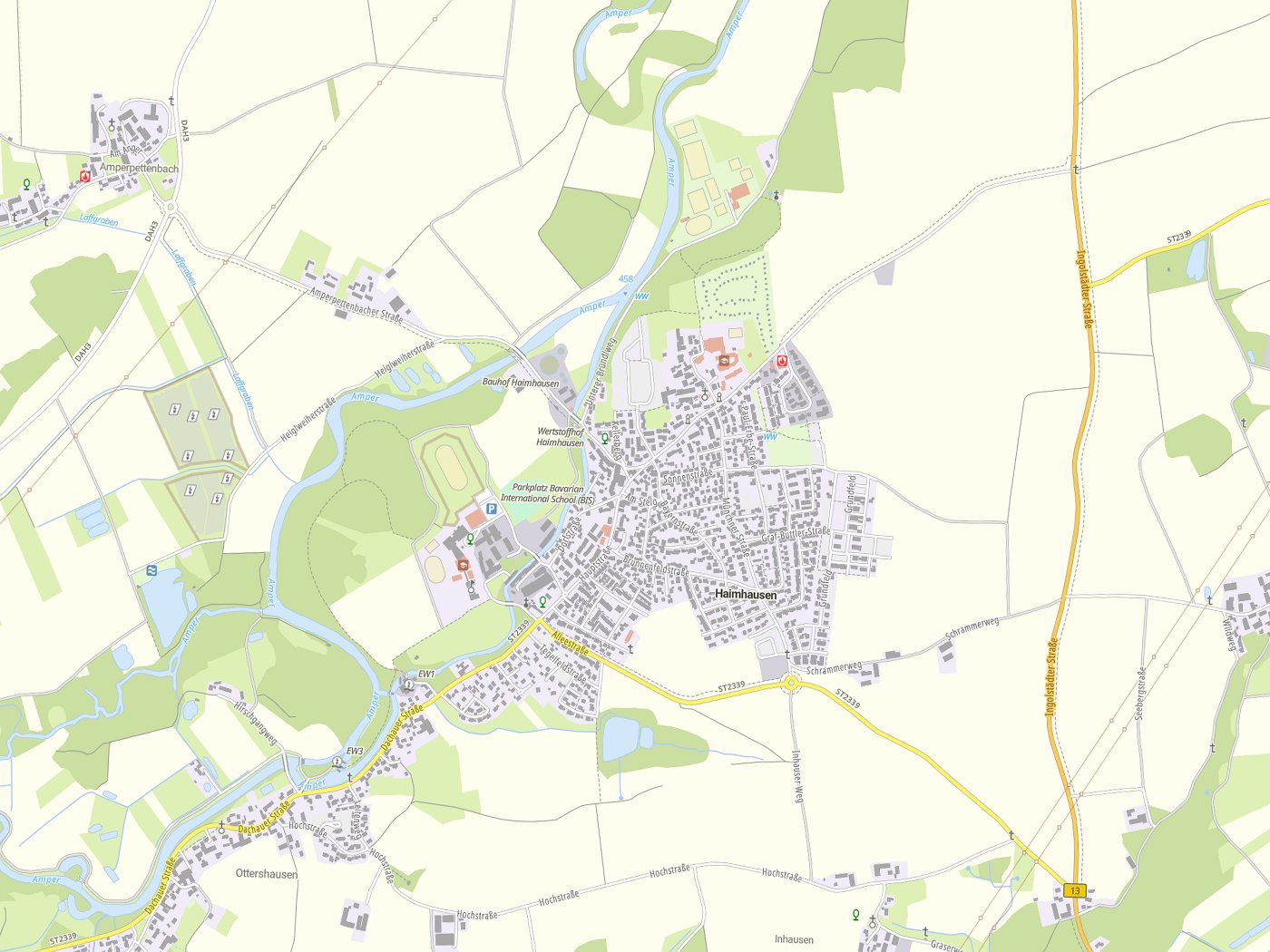 Kartenausschnitt Haimhausen mit Gewässern