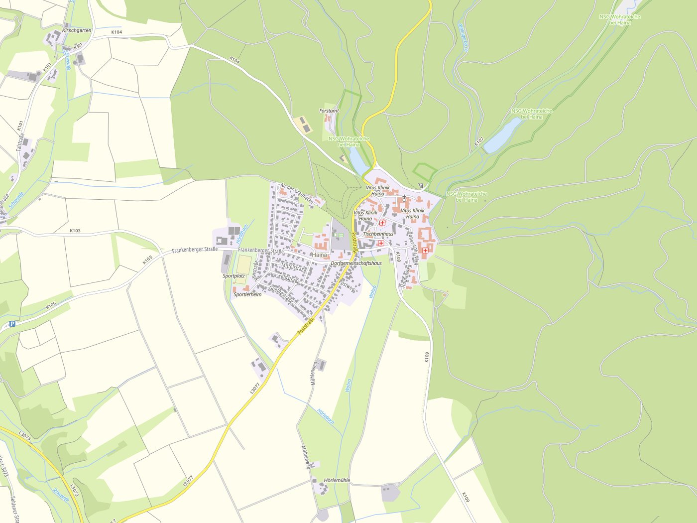 Kartenausschnitt Haina (Kloster) mit Gewässern