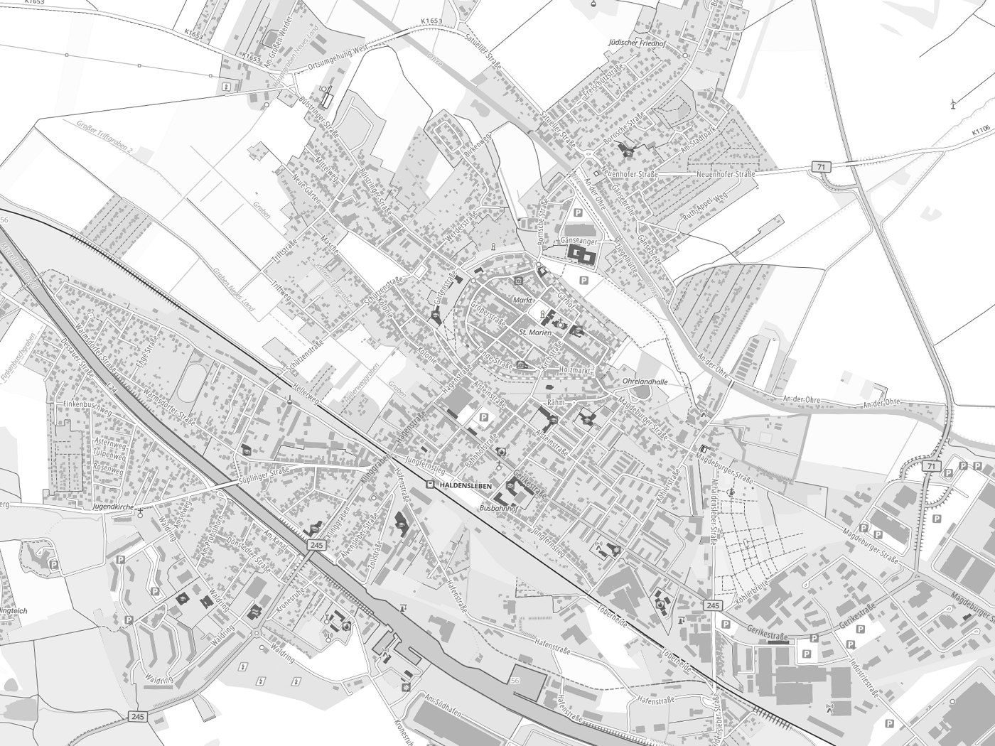 Kartenausschnitt Haldensleben I mit Gewässern