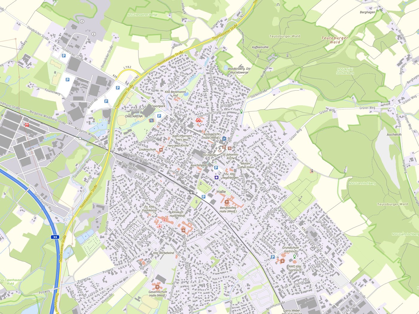 Kartenausschnitt Halle mit Gewässern