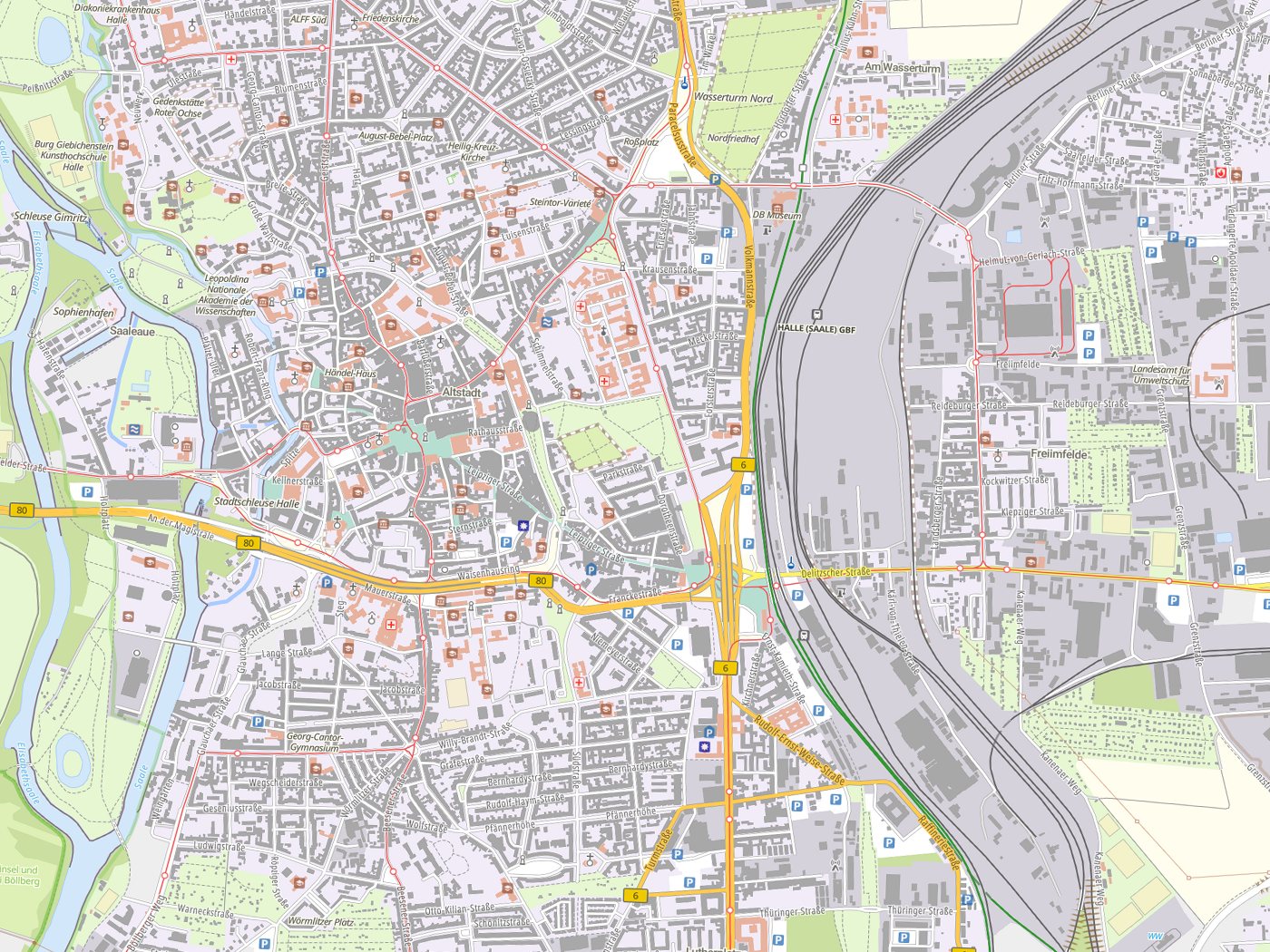 Kartenausschnitt Halle (Saale) mit Gewässern