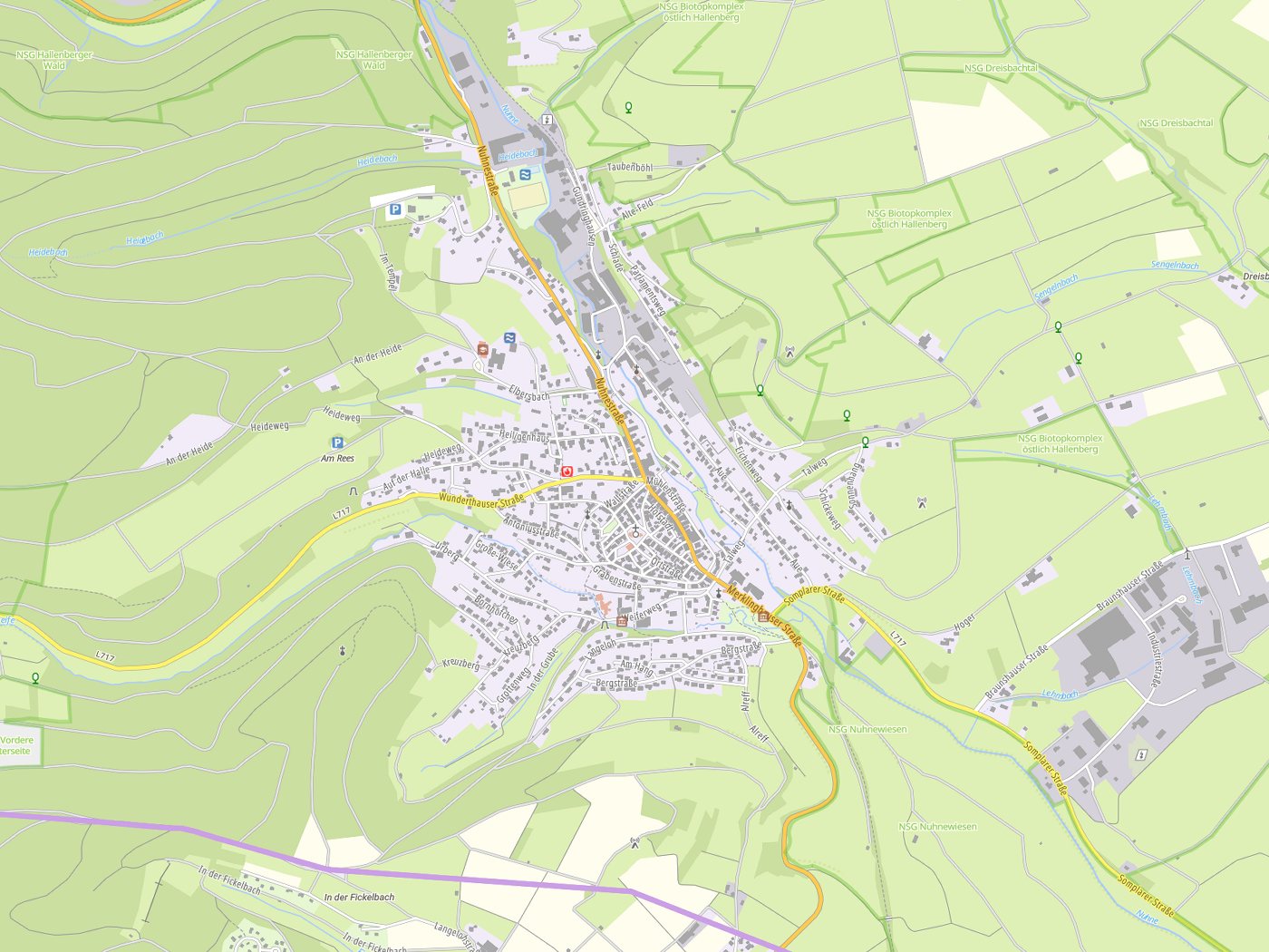 Kartenausschnitt Hallenberg mit Gewässern