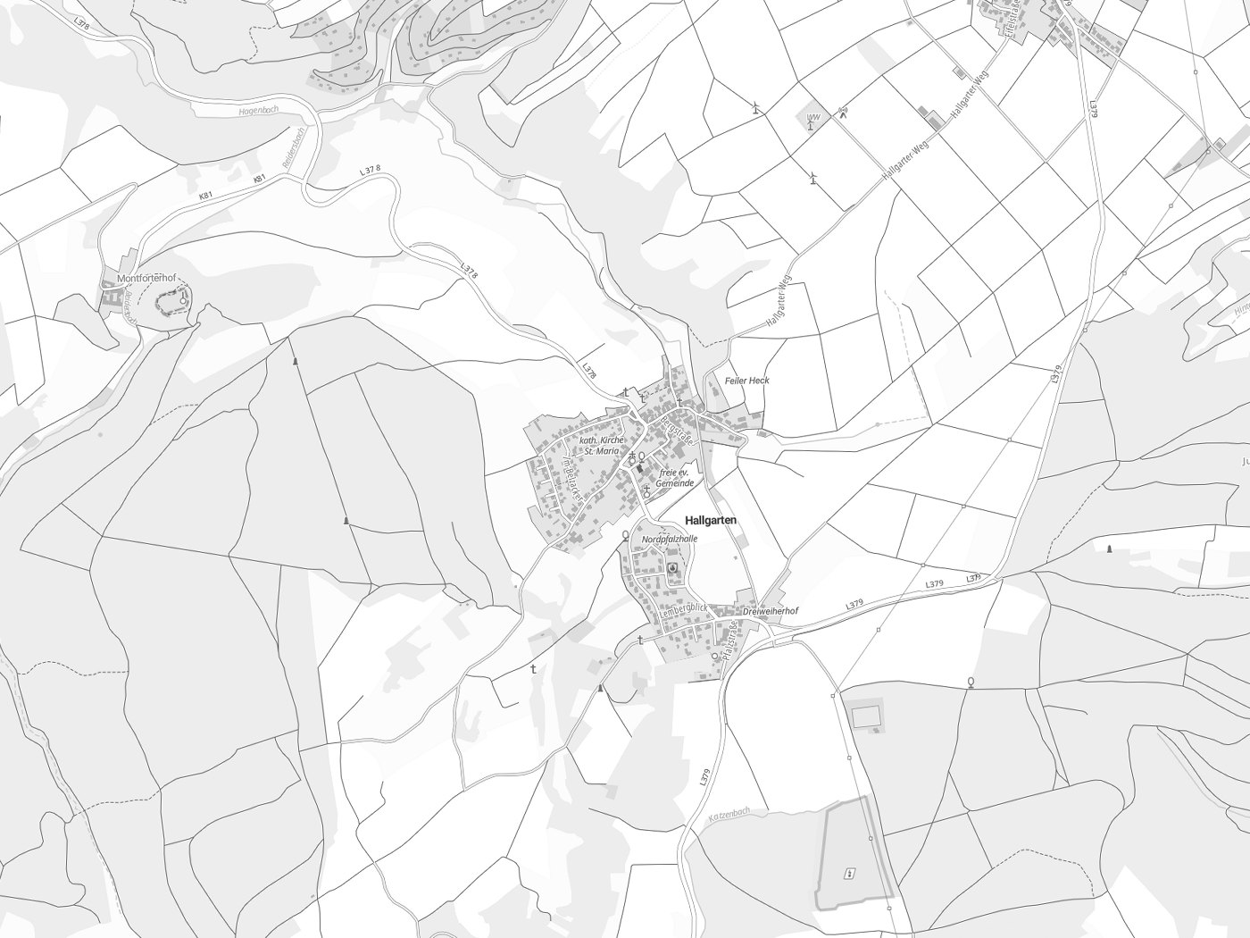 Kartenausschnitt Hallgarten mit Gewässern