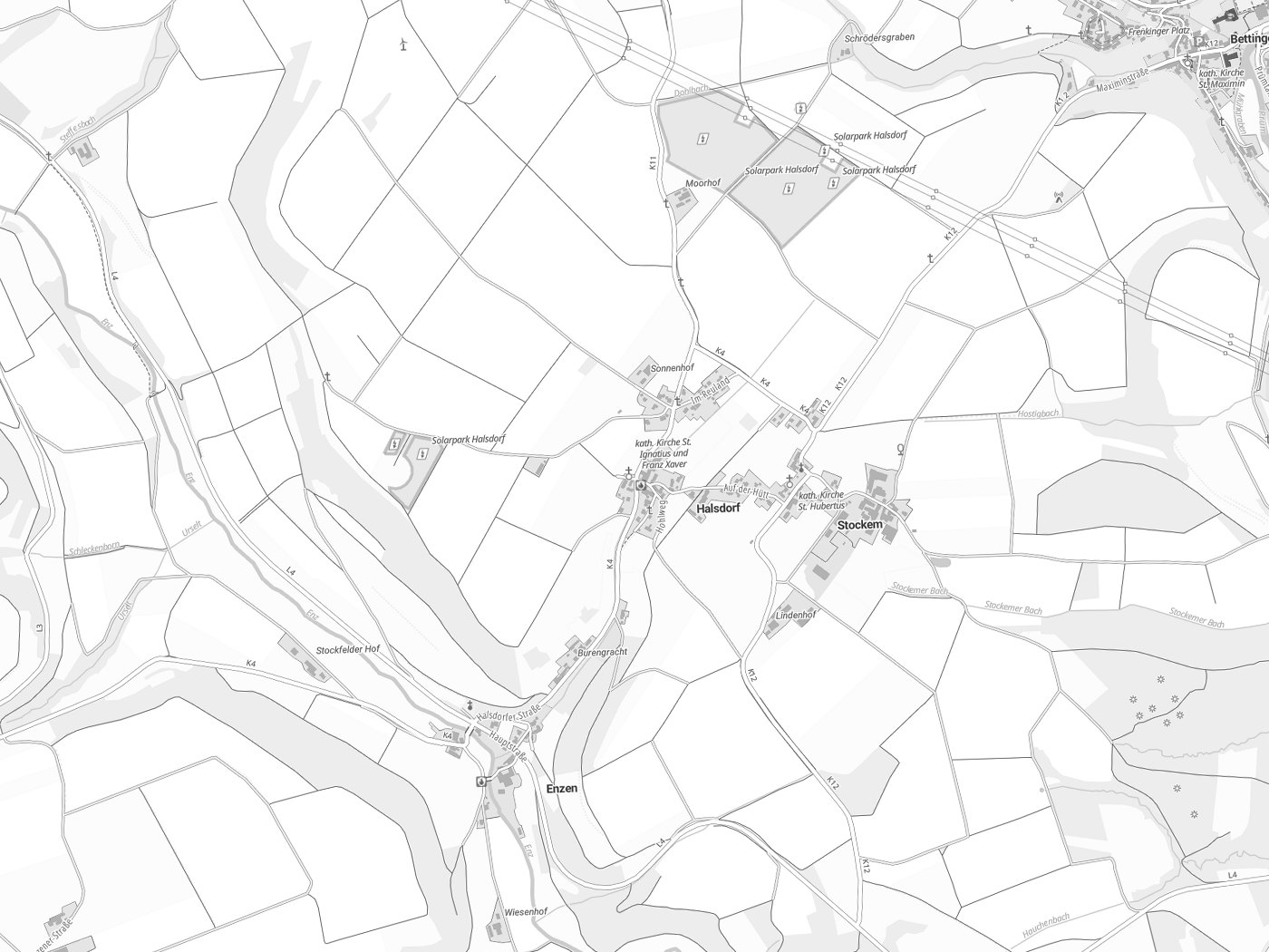 Kartenausschnitt Halsdorf mit Gewässern