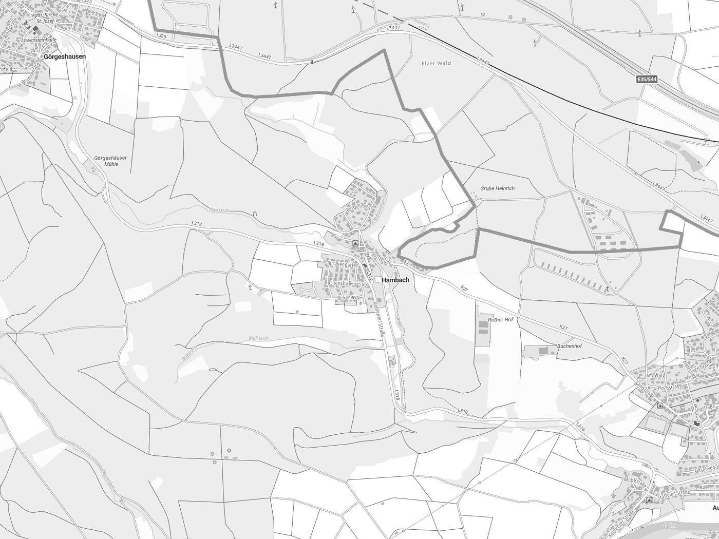Kartenausschnitt Hambach mit Gewässern