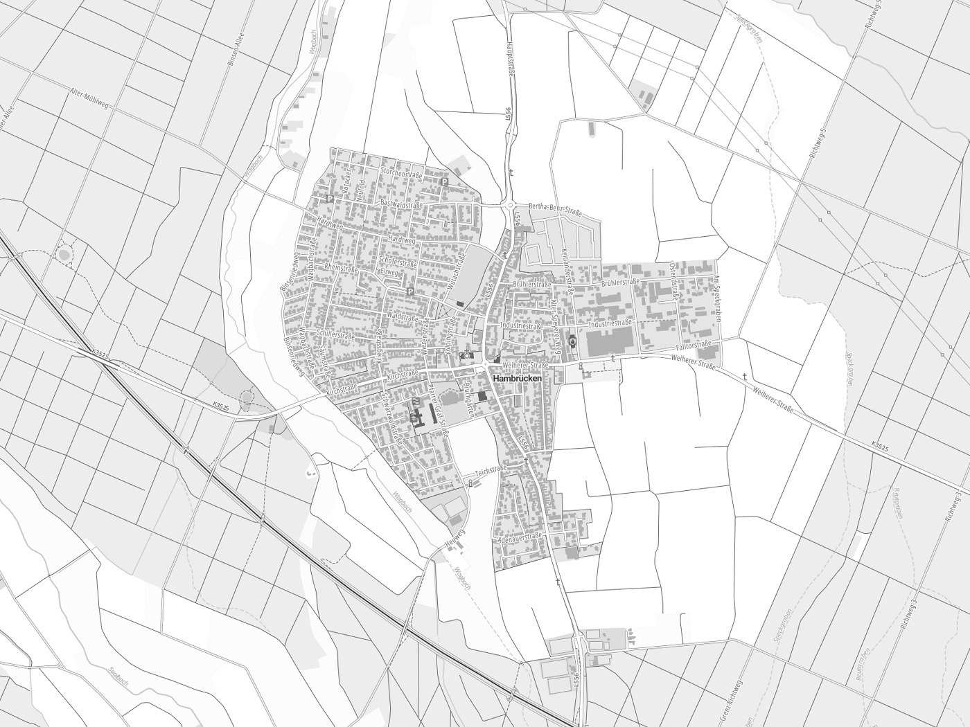 Kartenausschnitt Hambrücken mit Gewässern