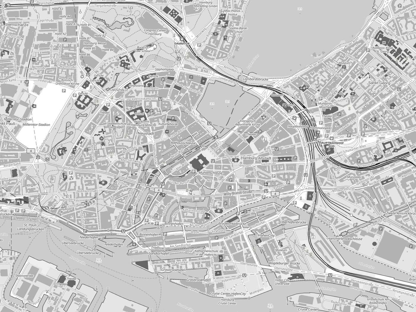 Kartenausschnitt Hamburg mit Gewässern