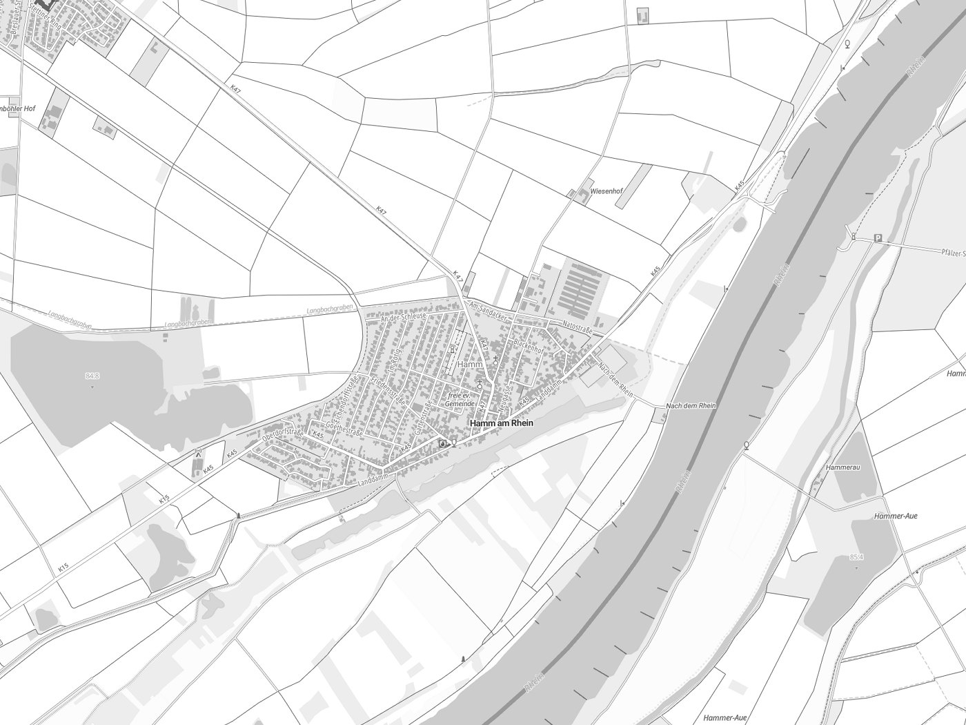 Kartenausschnitt Hamm am Rhein mit Gewässern