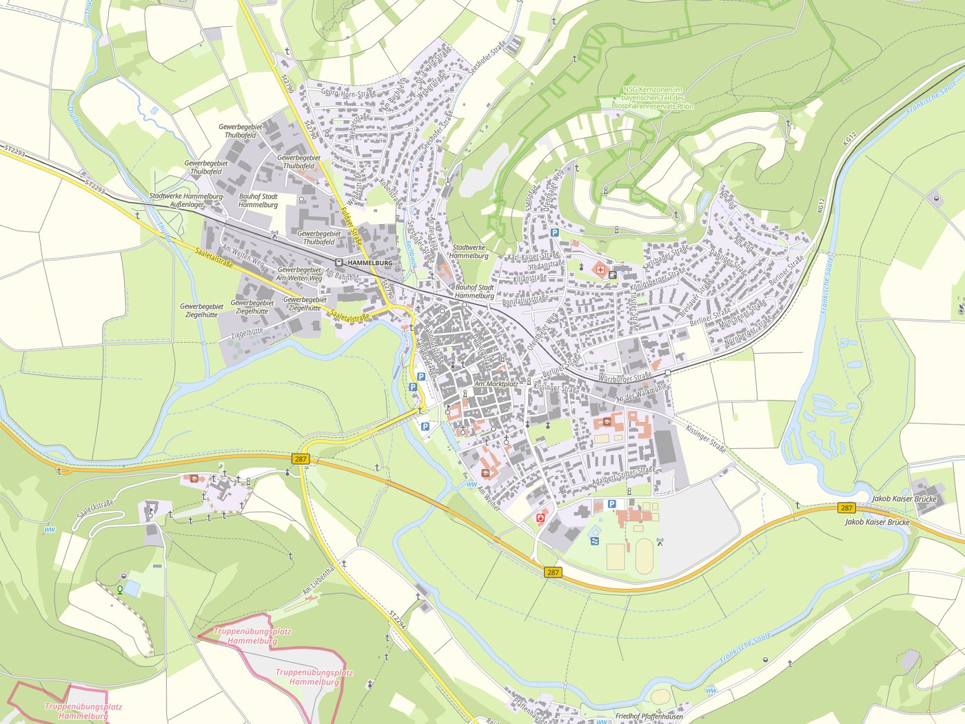 Kartenausschnitt Hammelburg mit Gewässern