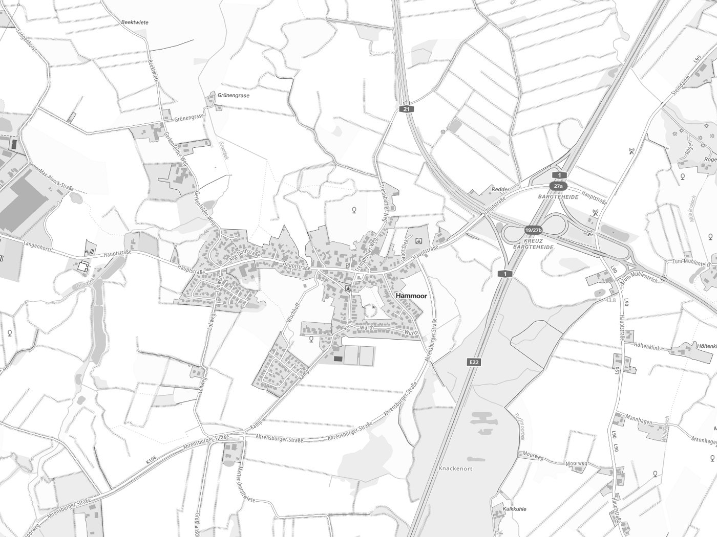 Kartenausschnitt Hammoor mit Gewässern