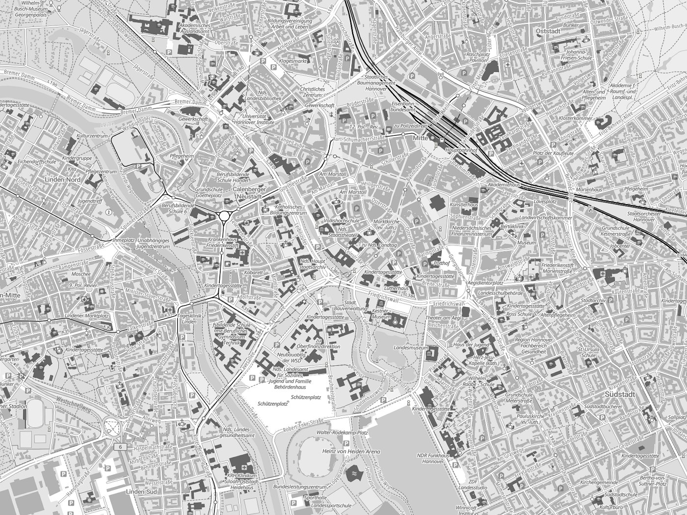 Kartenausschnitt Hannover mit Gewässern