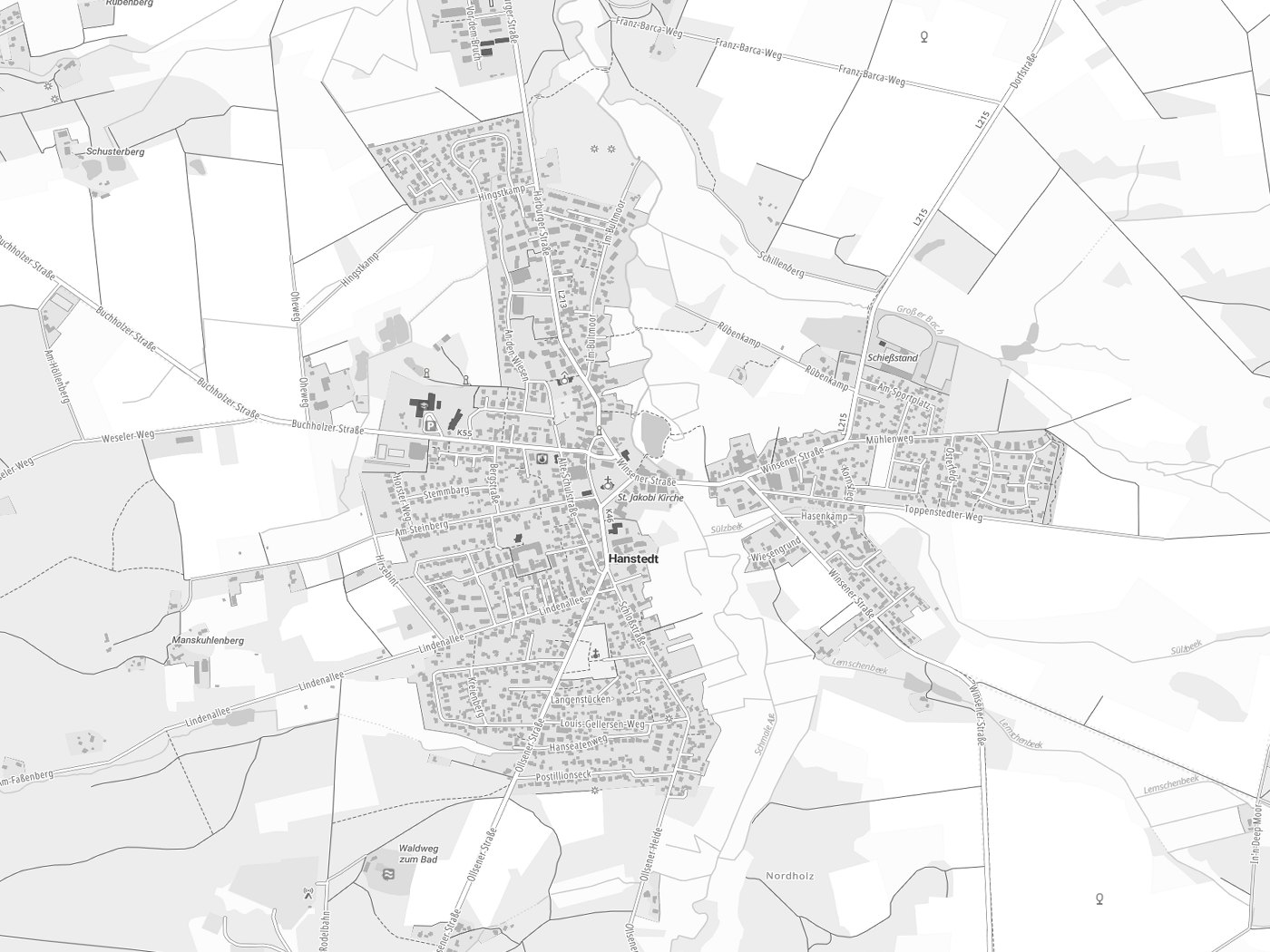 Kartenausschnitt Hanstedt mit Gewässern