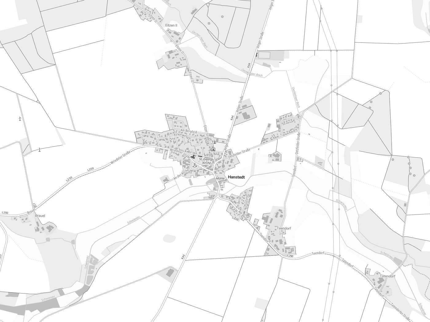 Kartenausschnitt Hanstedt mit Gewässern