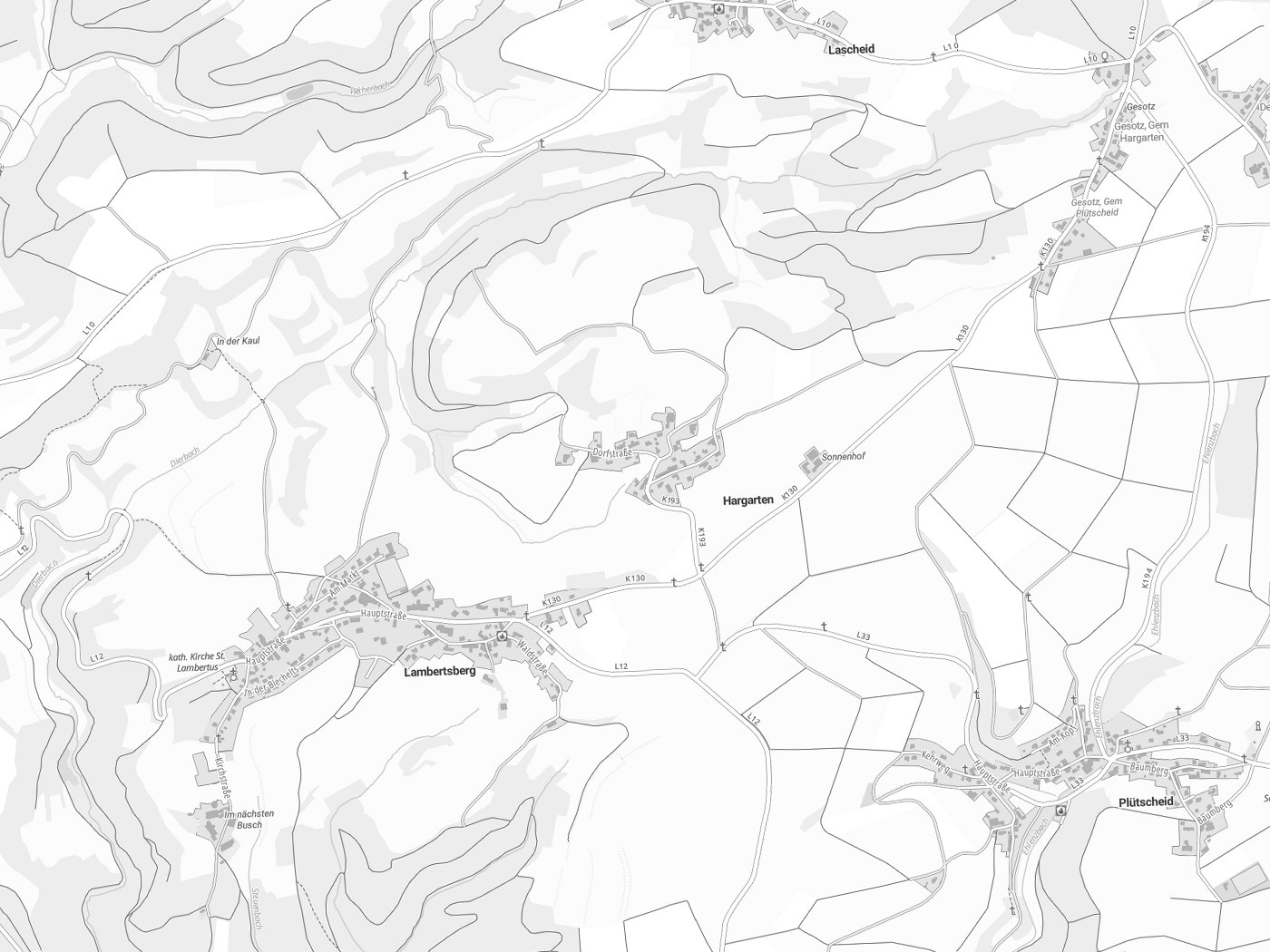 Kartenausschnitt Hargarten mit Gewässern