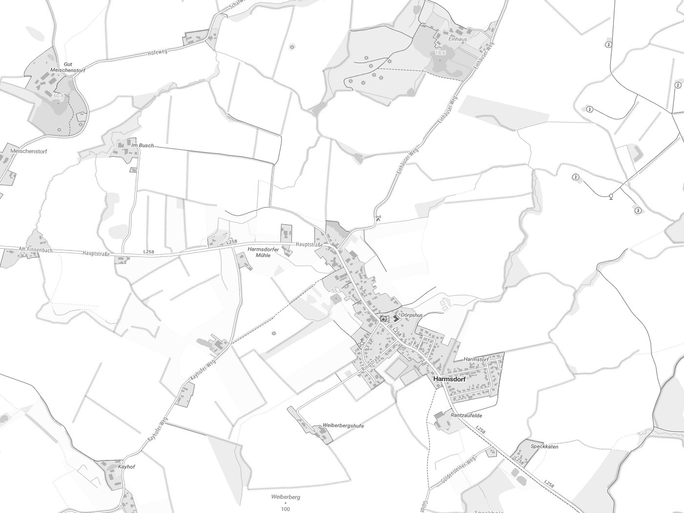 Kartenausschnitt Harmsdorf mit Gewässern