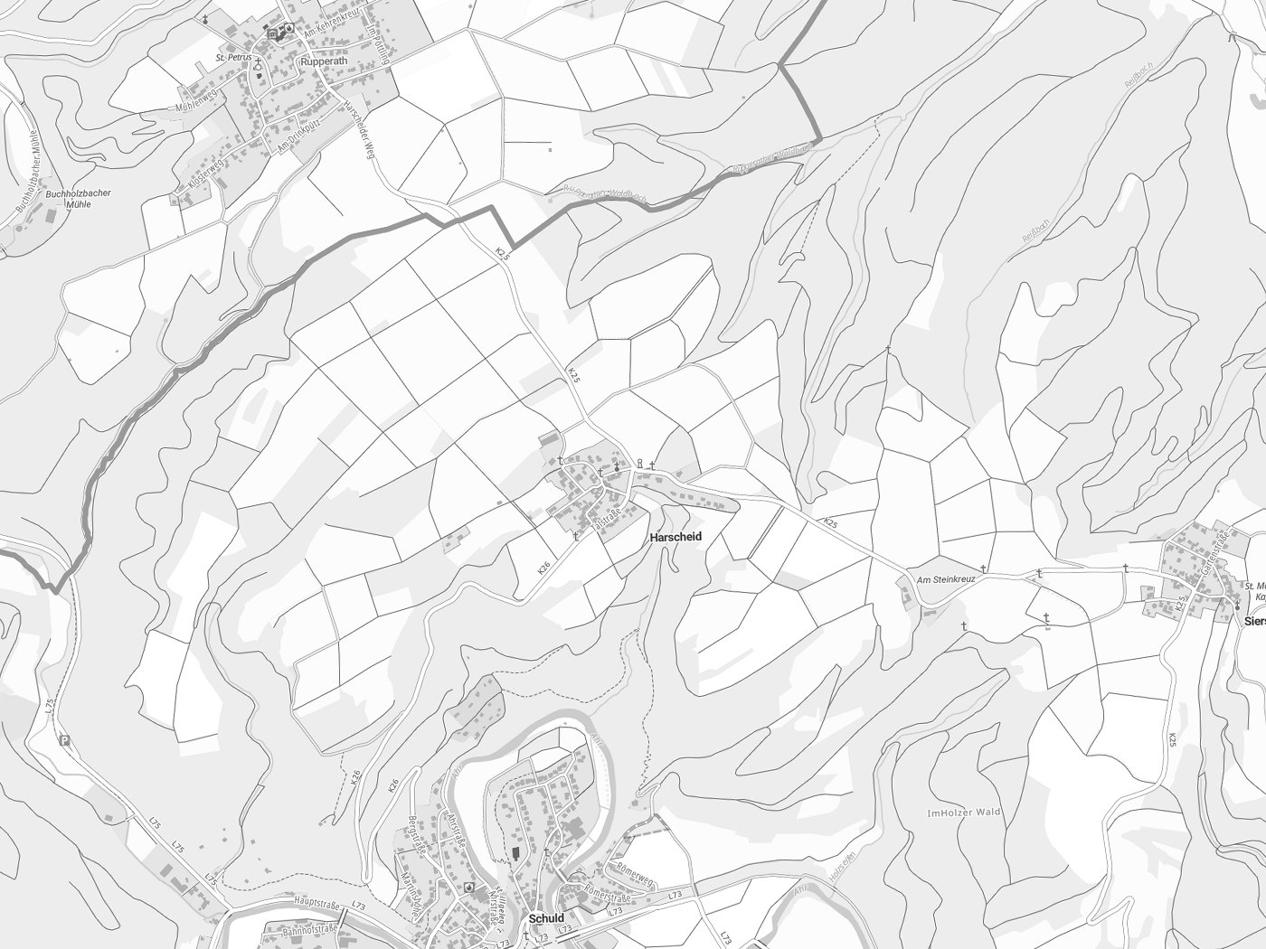 Kartenausschnitt Harscheid mit Gewässern