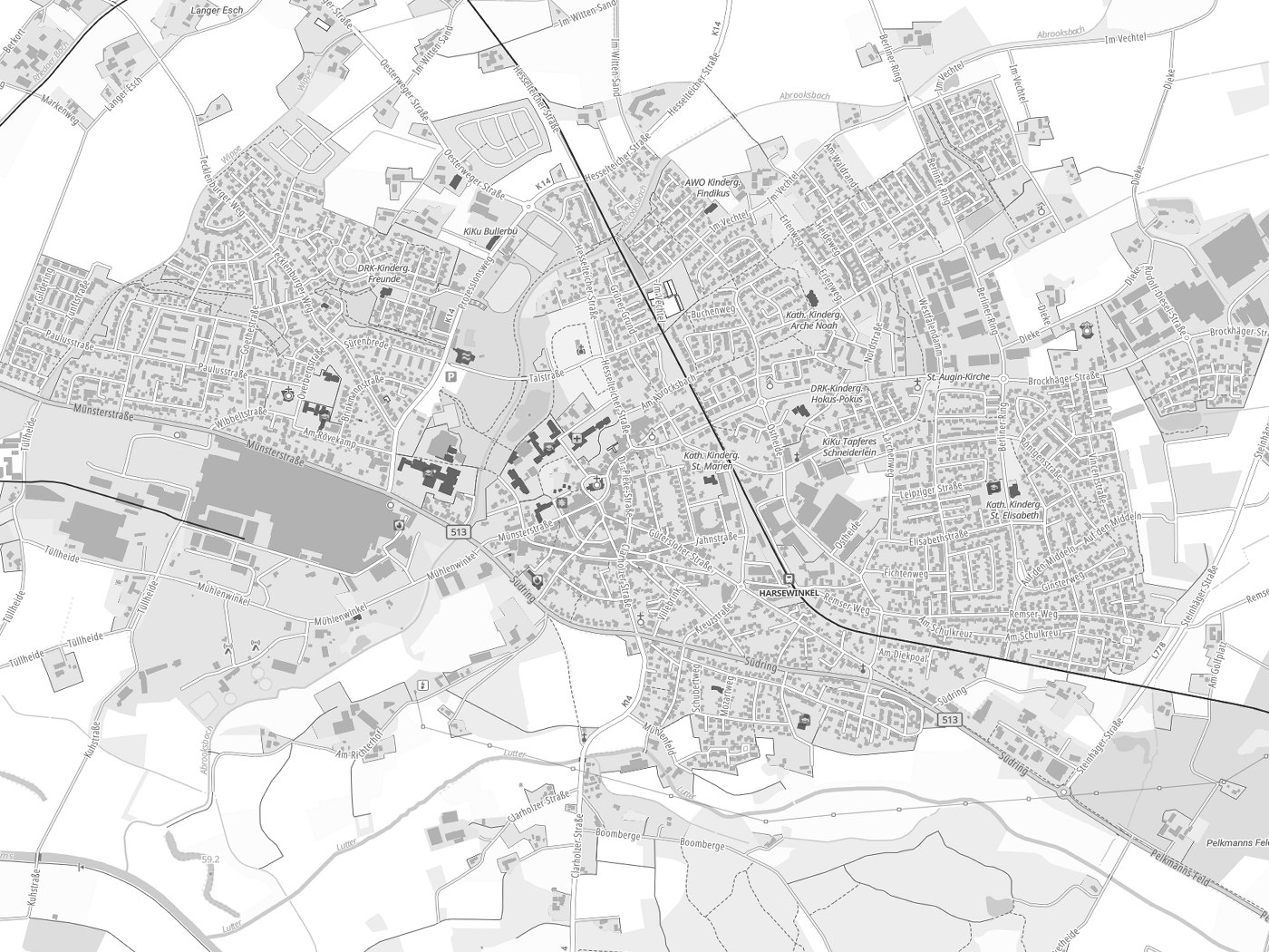 Kartenausschnitt Harsewinkel mit Gewässern