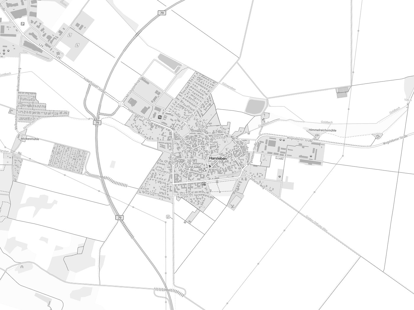 Kartenausschnitt Harsleben / Harschlewe mit Gewässern