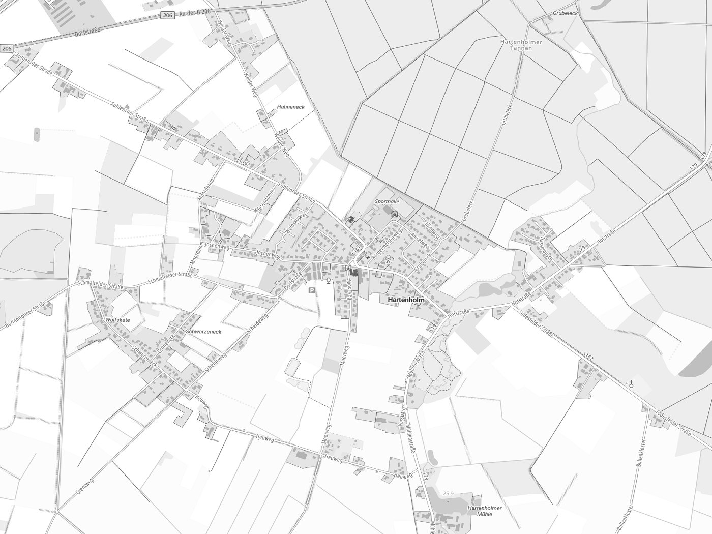 Kartenausschnitt Hartenholm mit Gewässern