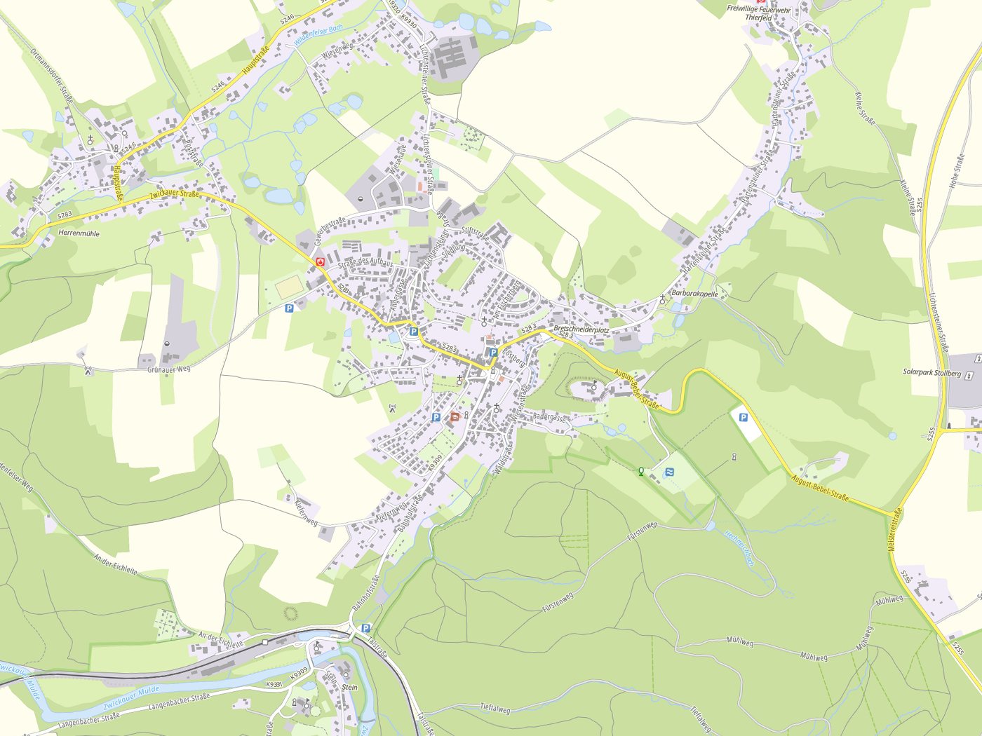 Kartenausschnitt Hartenstein mit Gewässern