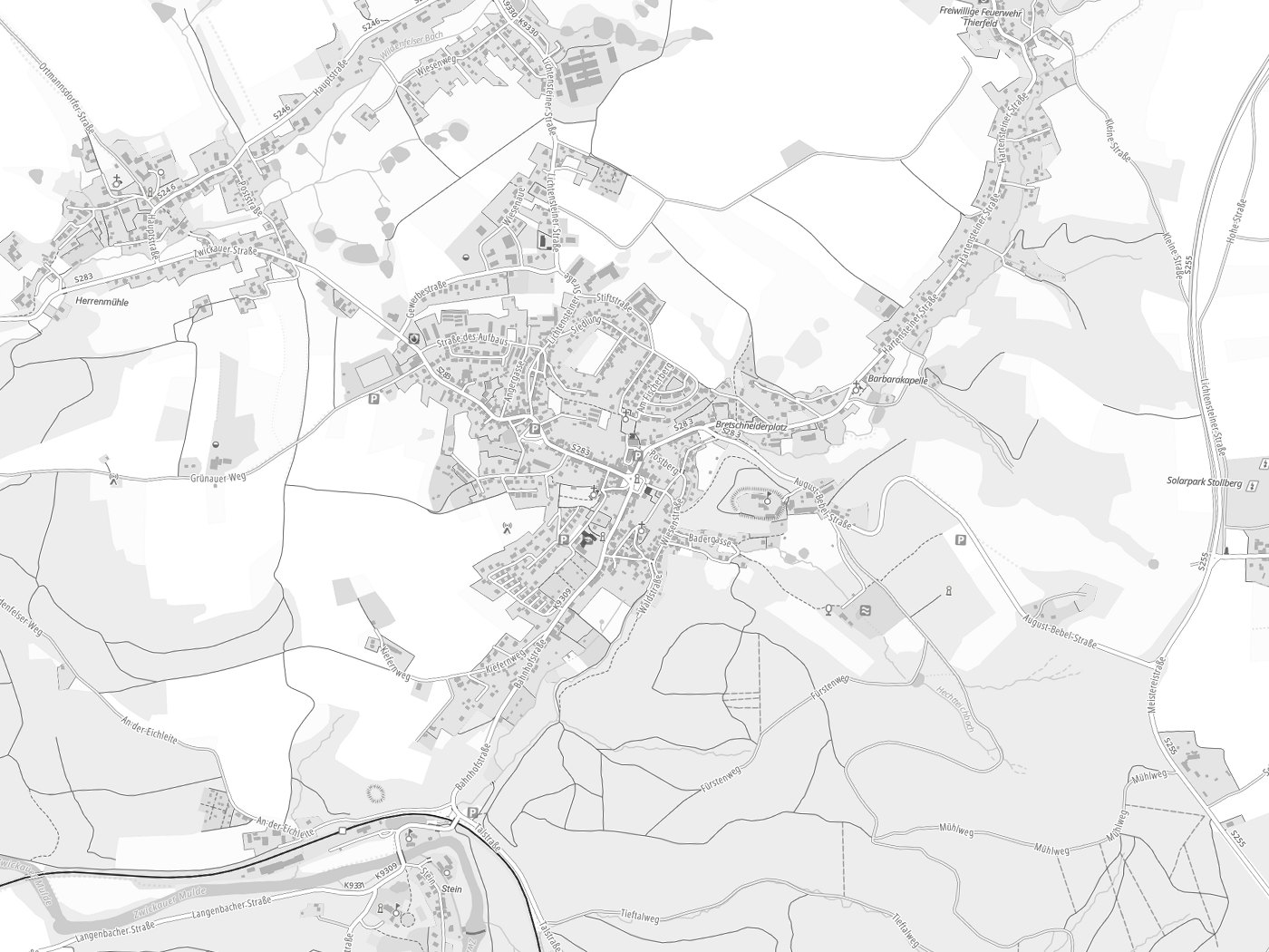 Kartenausschnitt Hartenstein mit Gewässern